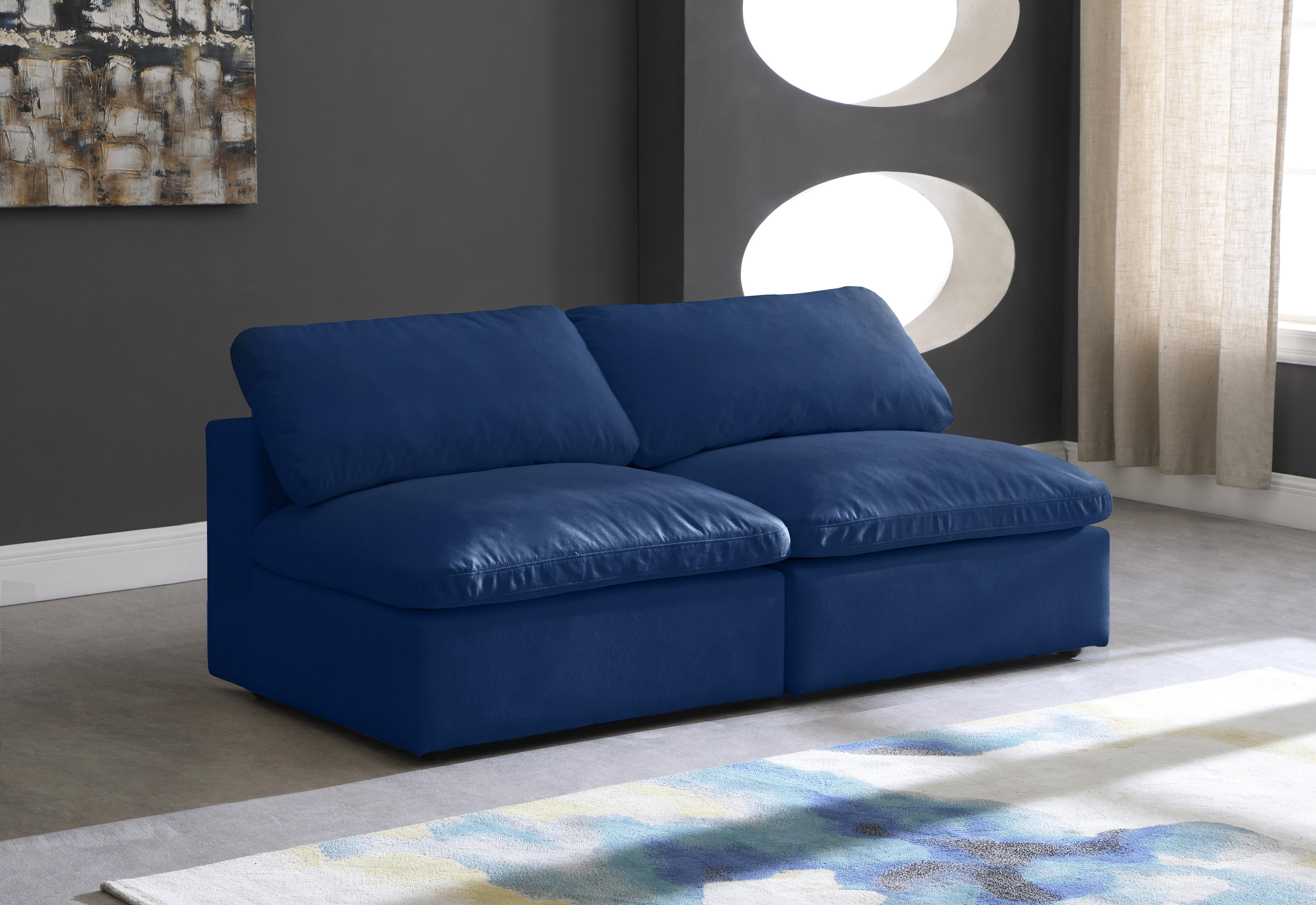 Cozy Navy Velvet Cloud Modular Armless Sofa - Luxury Home Furniture (MI)