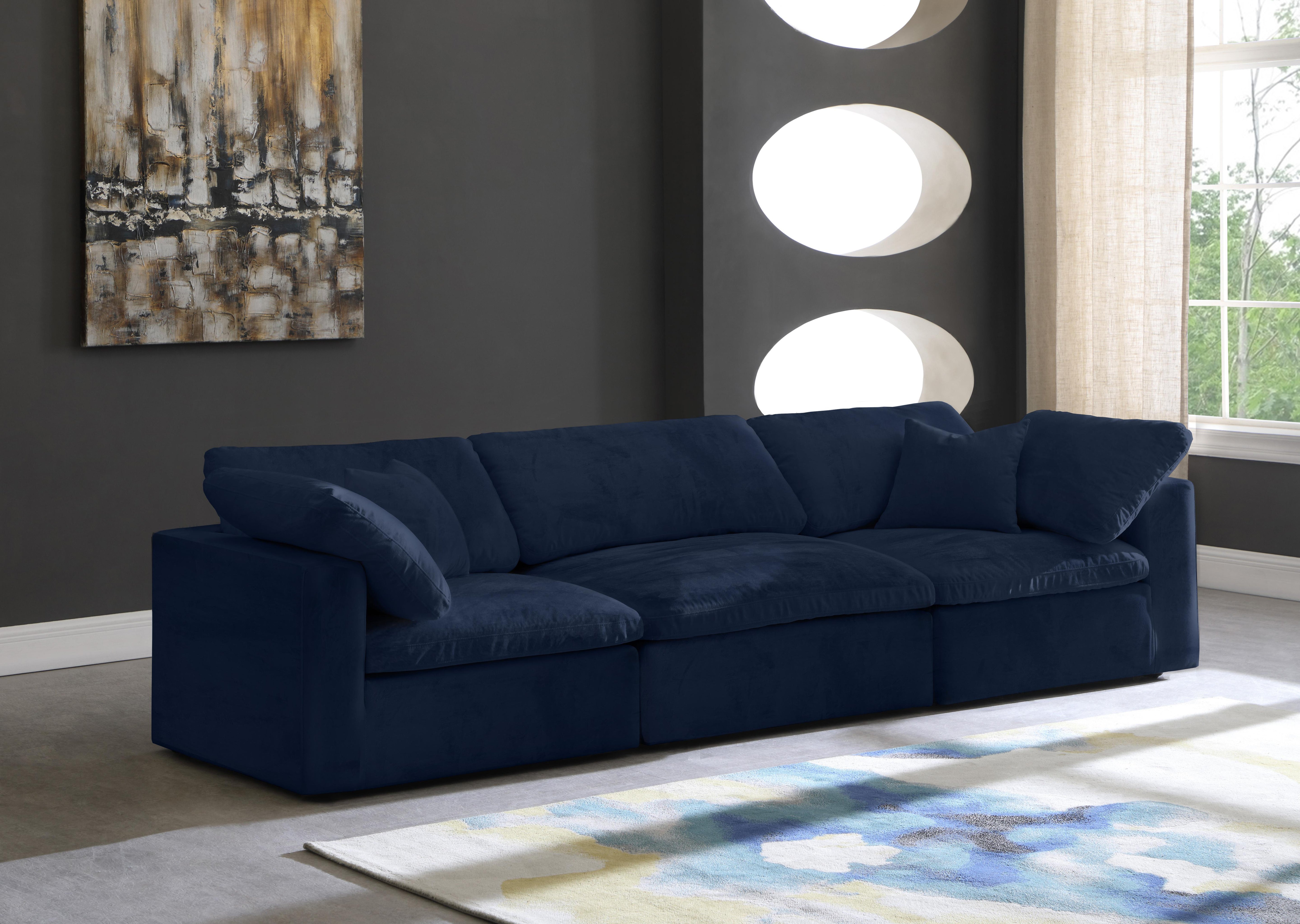 Cozy Navy Velvet Cloud Modular Sofa - Luxury Home Furniture (MI)