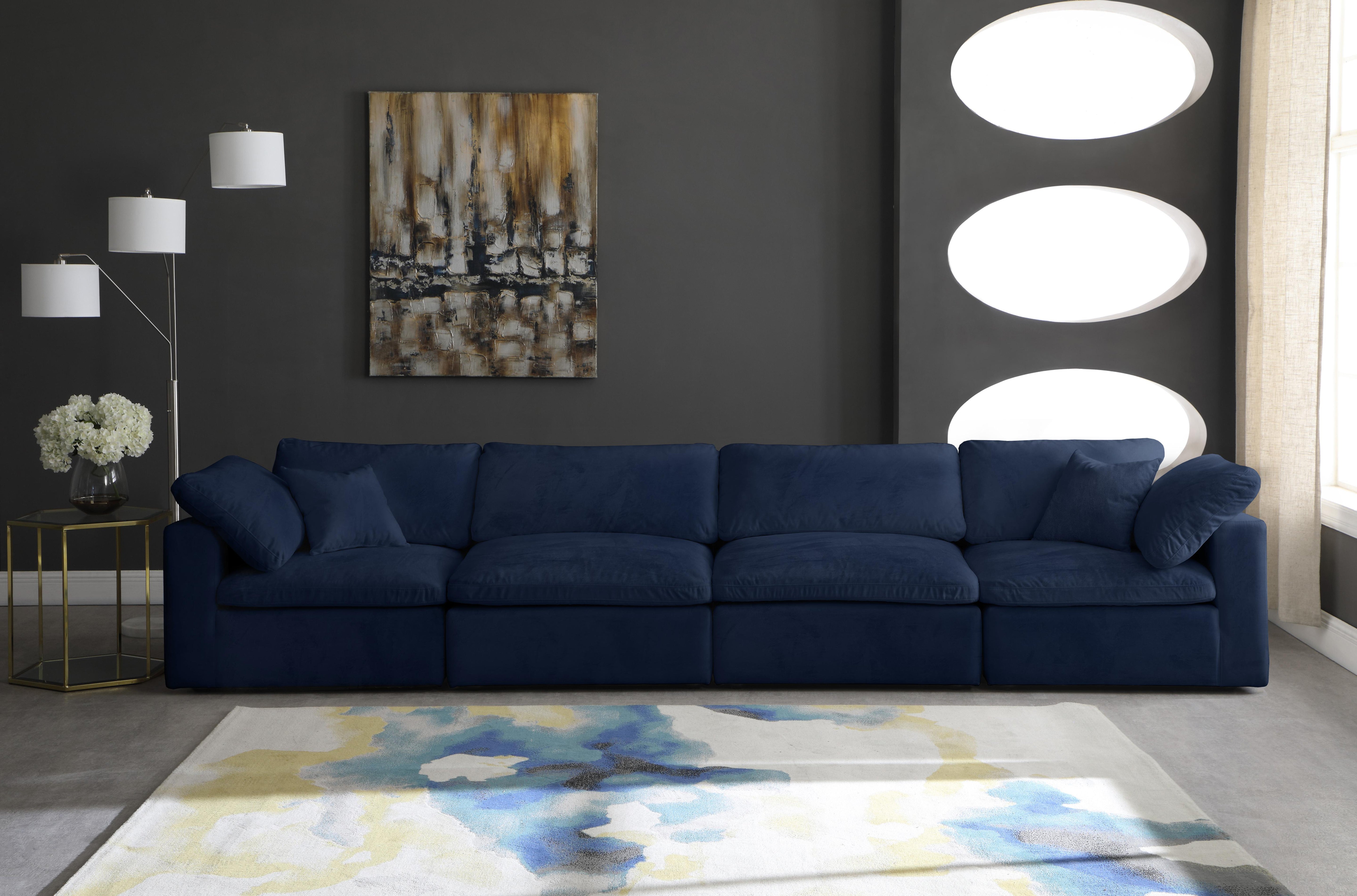 Cozy Navy Velvet Cloud Modular Sofa - Luxury Home Furniture (MI)