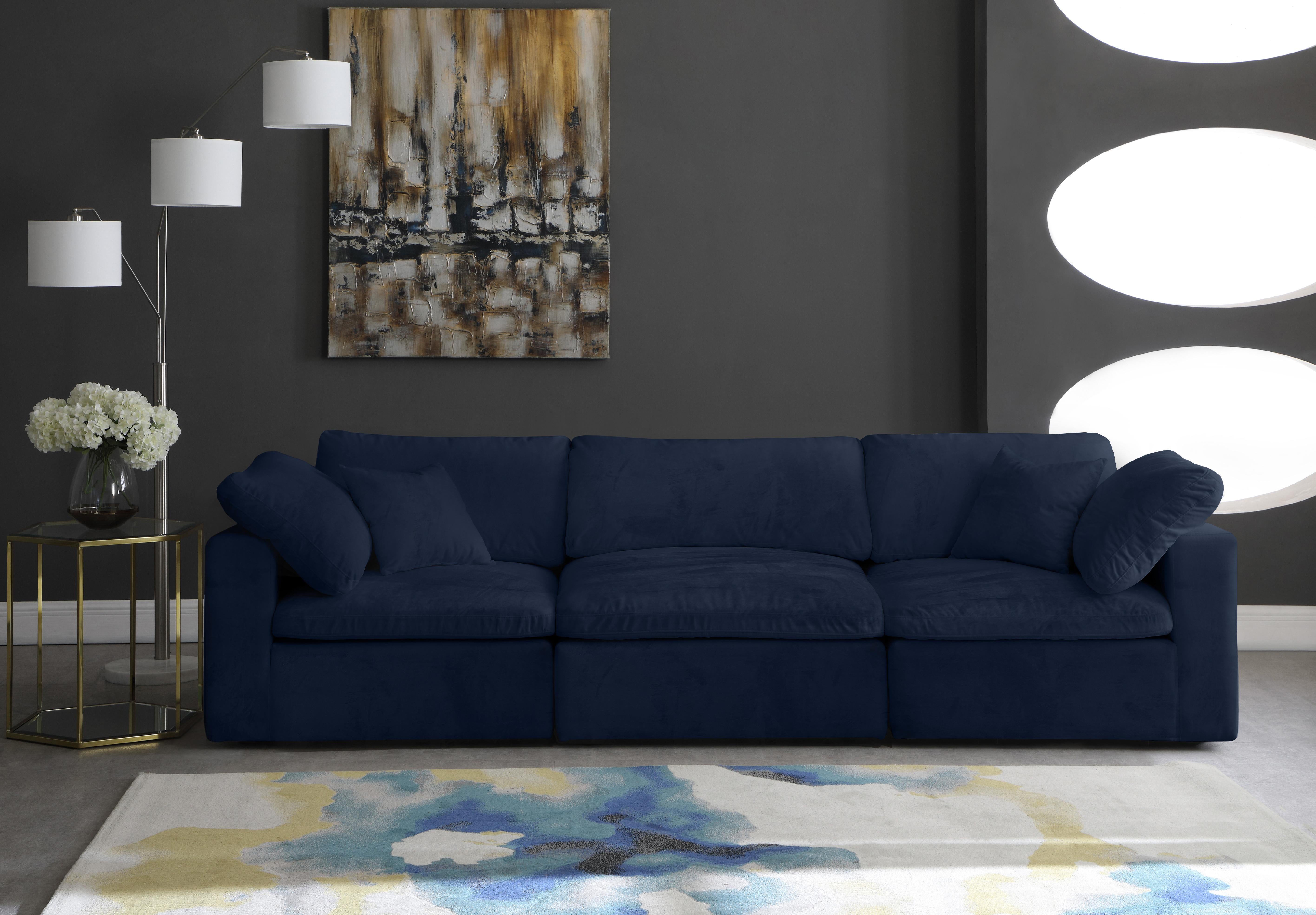 Cozy Navy Velvet Cloud Modular Sofa - Luxury Home Furniture (MI)
