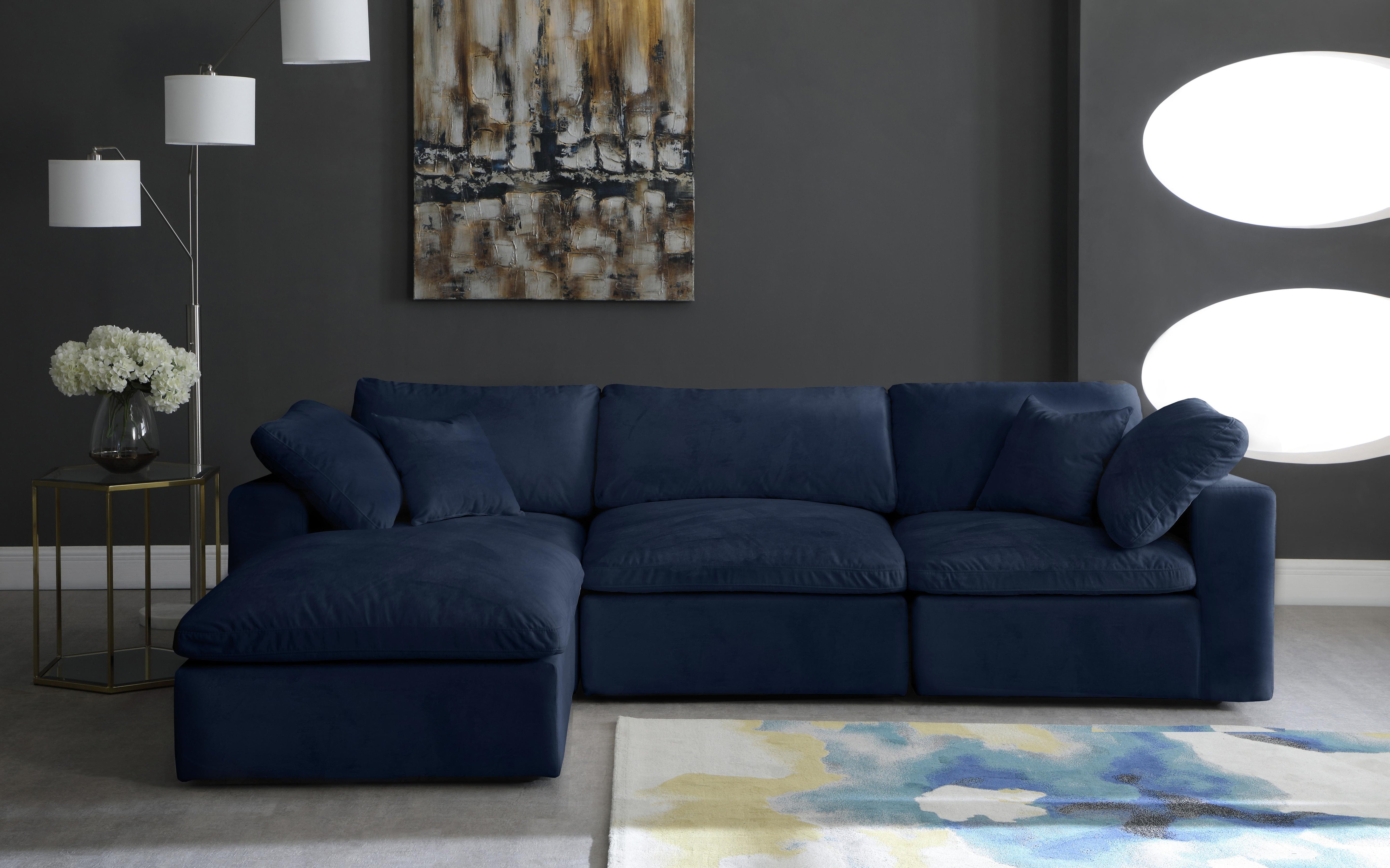 Cozy Navy Velvet Cloud Modular Sectional - Luxury Home Furniture (MI)