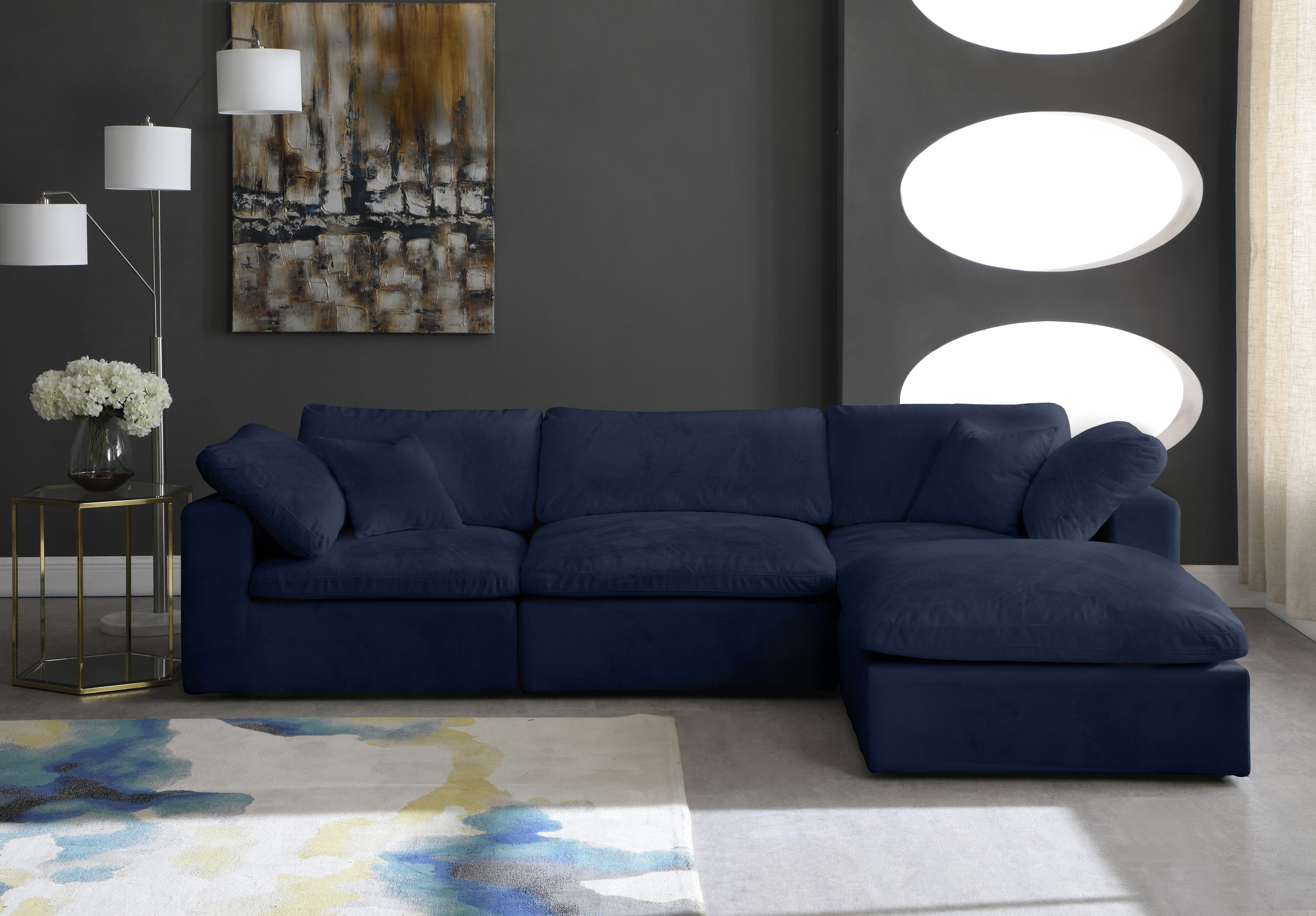 Cozy Navy Velvet Cloud Modular Sectional - Luxury Home Furniture (MI)