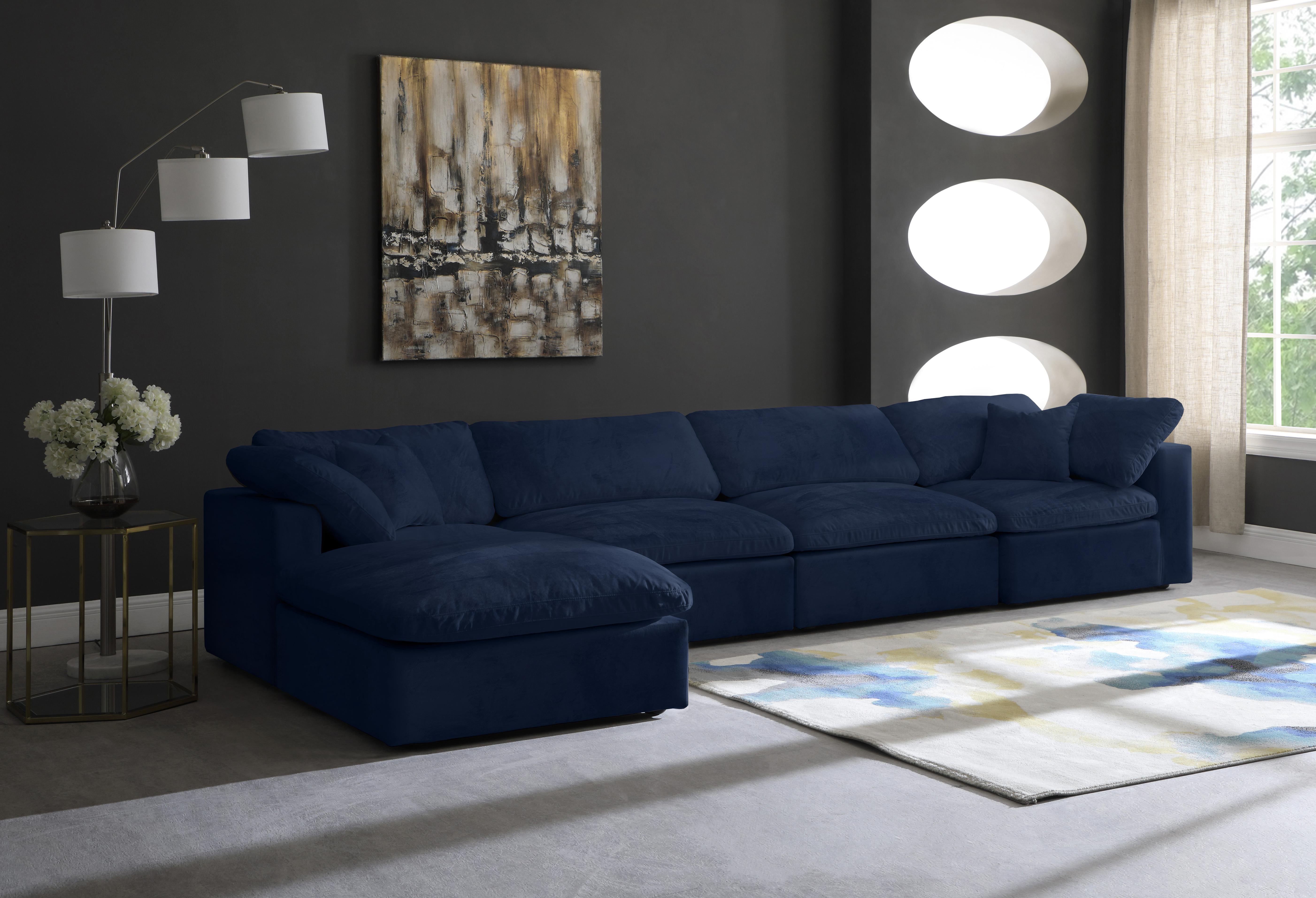 Cozy Navy Velvet Cloud Modular Sectional - Luxury Home Furniture (MI)