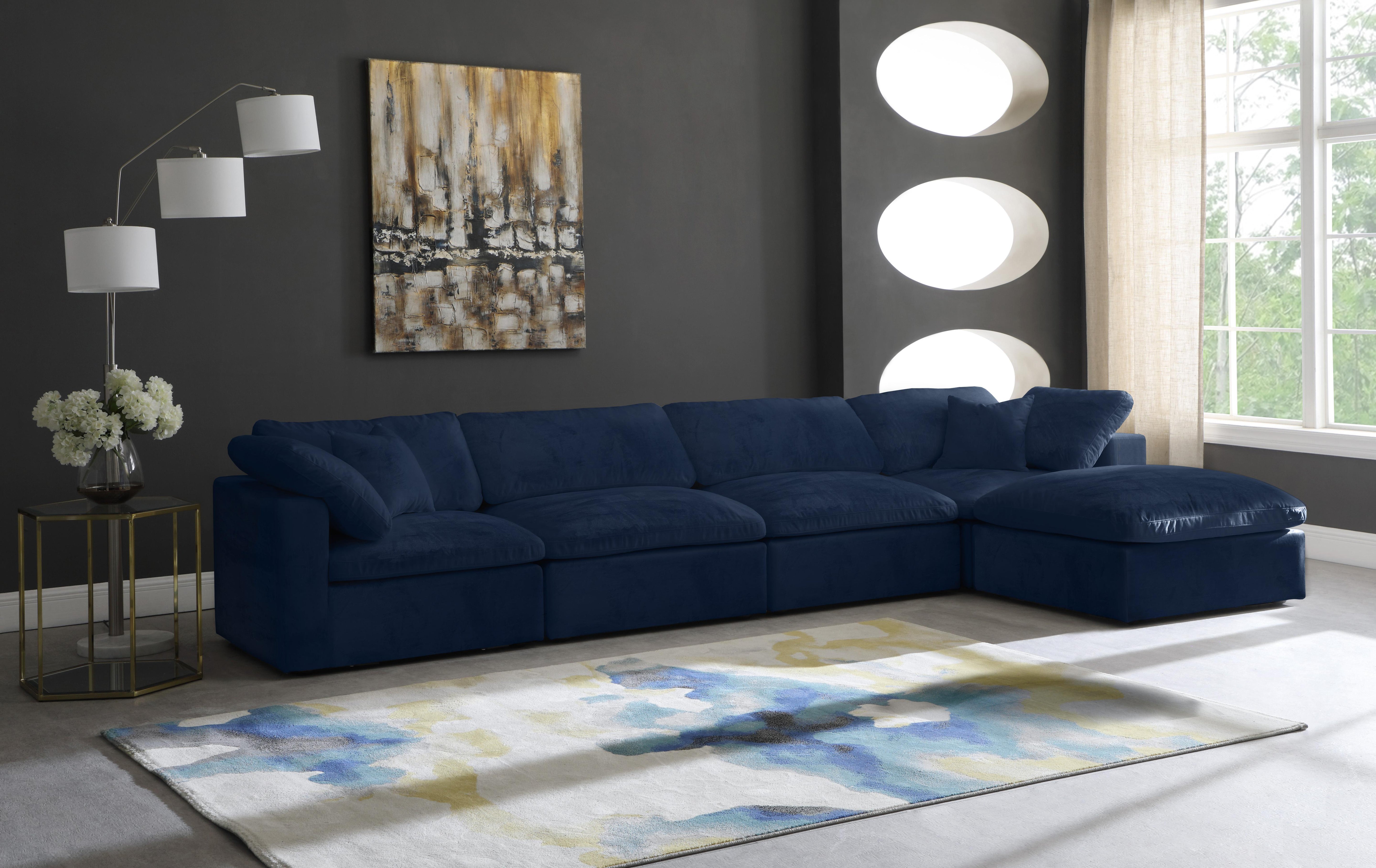 Cozy Navy Velvet Cloud Modular Sectional - Luxury Home Furniture (MI)
