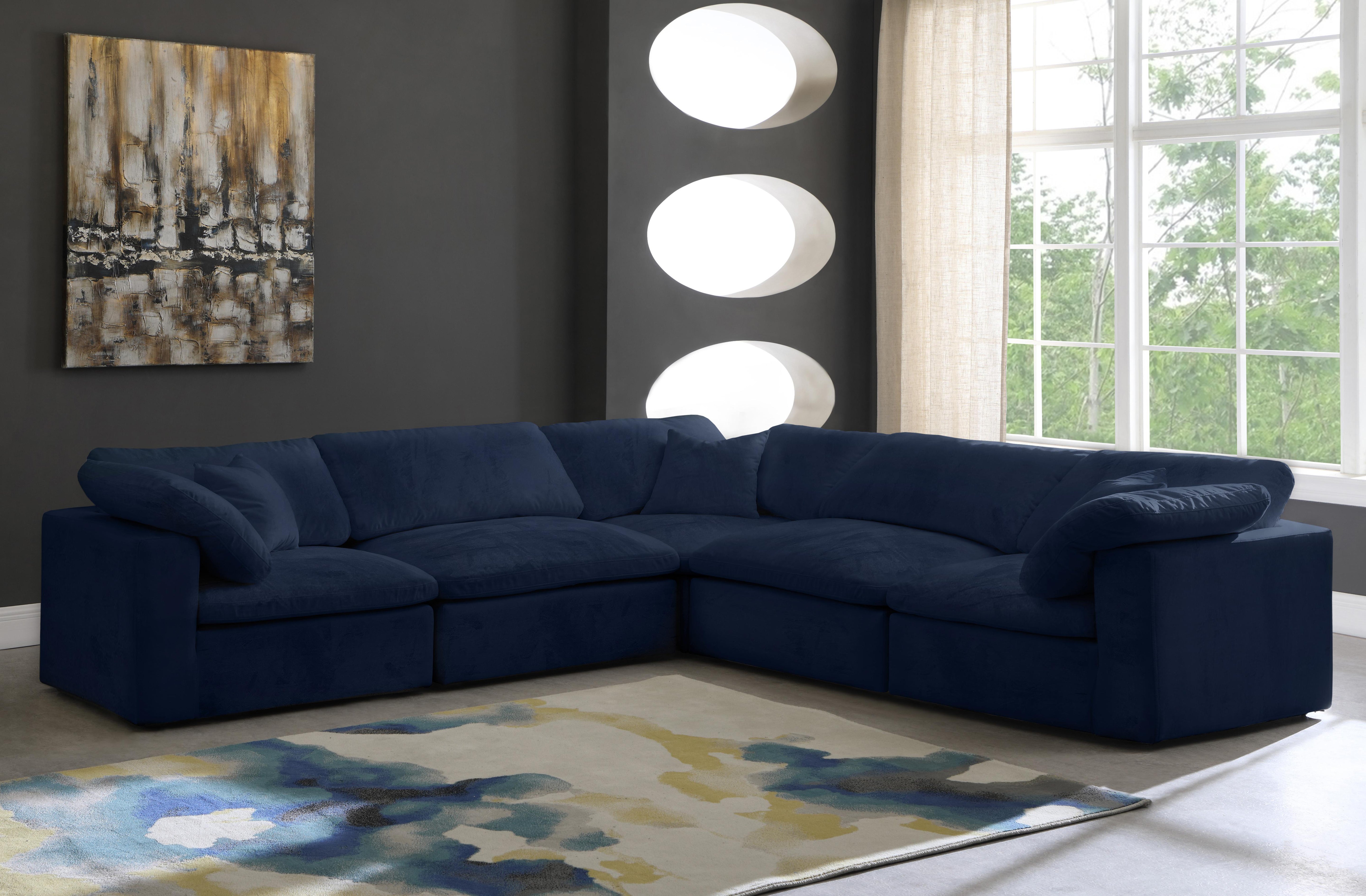 Cozy Navy Velvet Cloud Modular Sectional - Luxury Home Furniture (MI)