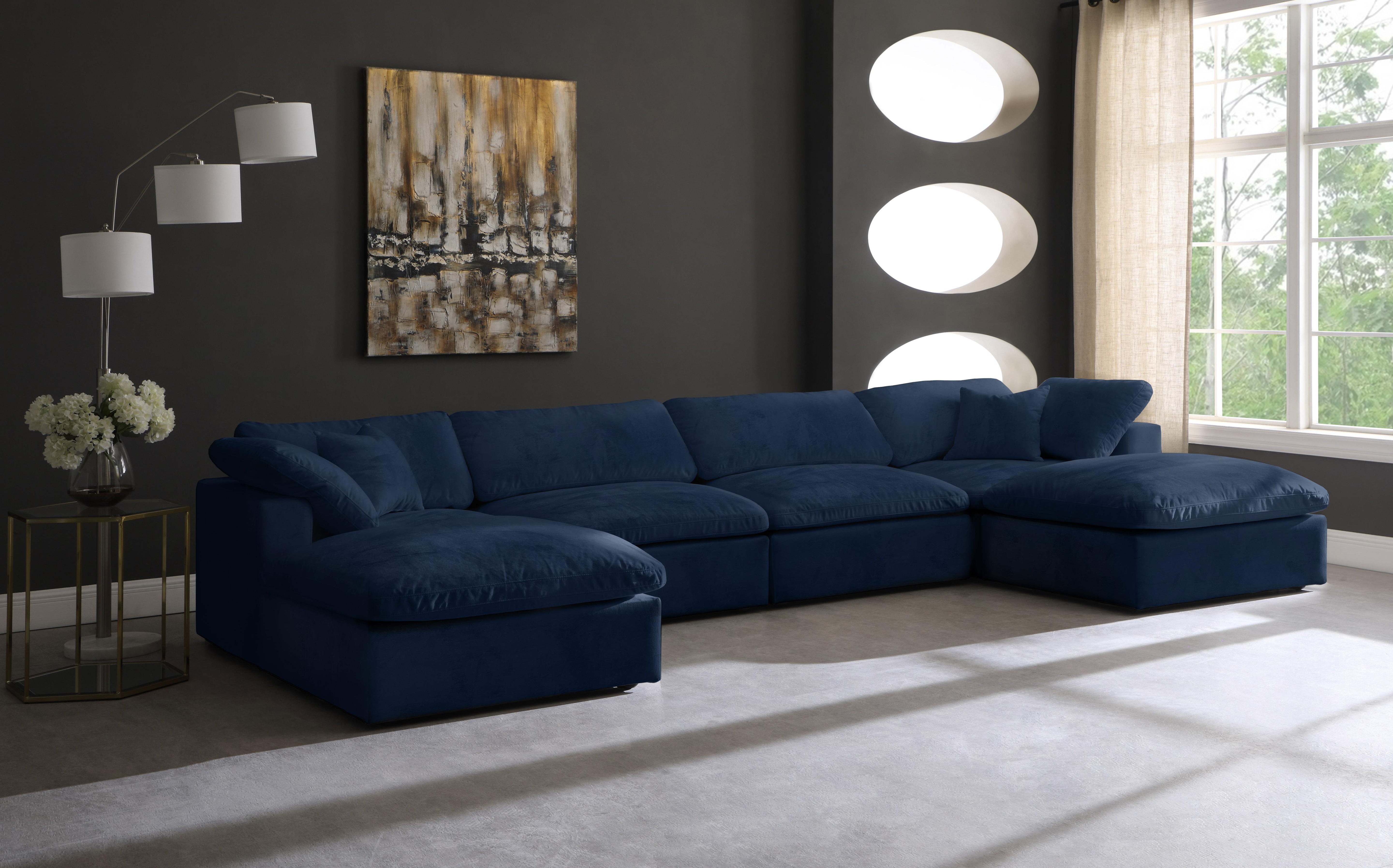 Cozy Navy Velvet Cloud Modular Sectional - Luxury Home Furniture (MI)