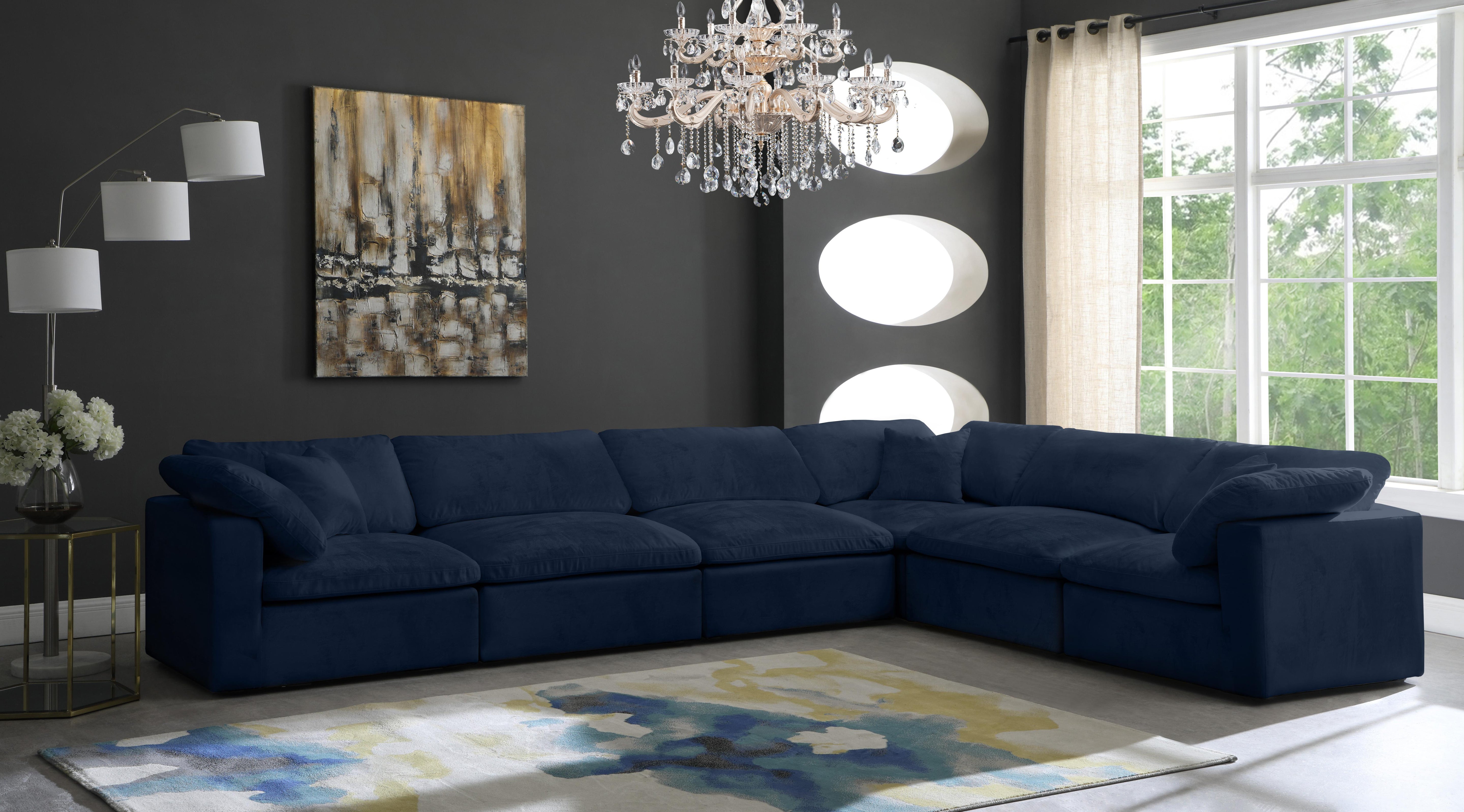 Cozy Navy Velvet Cloud Modular Sectional - Luxury Home Furniture (MI)