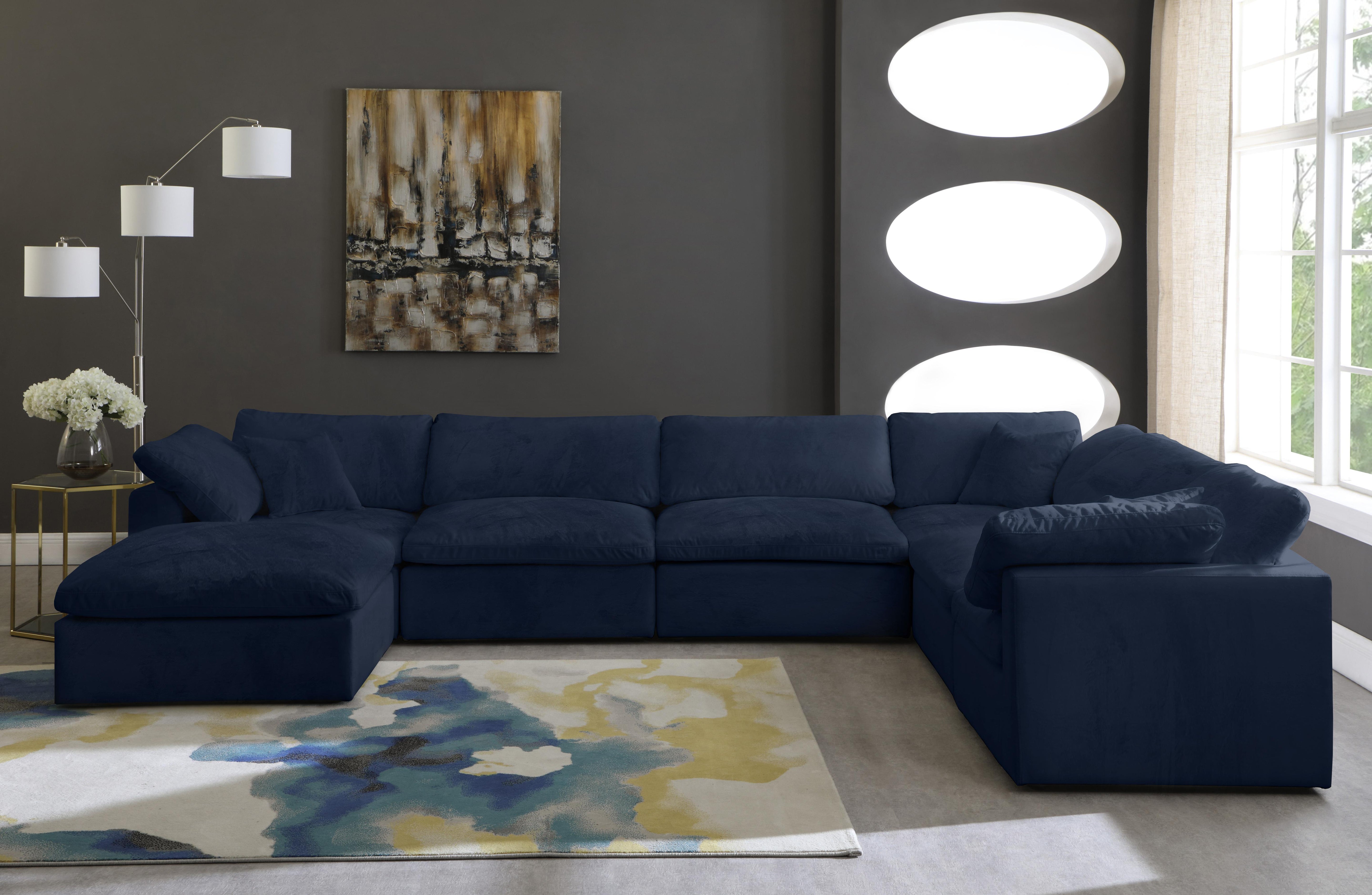 Cozy Navy Velvet Cloud Modular Sectional - Luxury Home Furniture (MI)