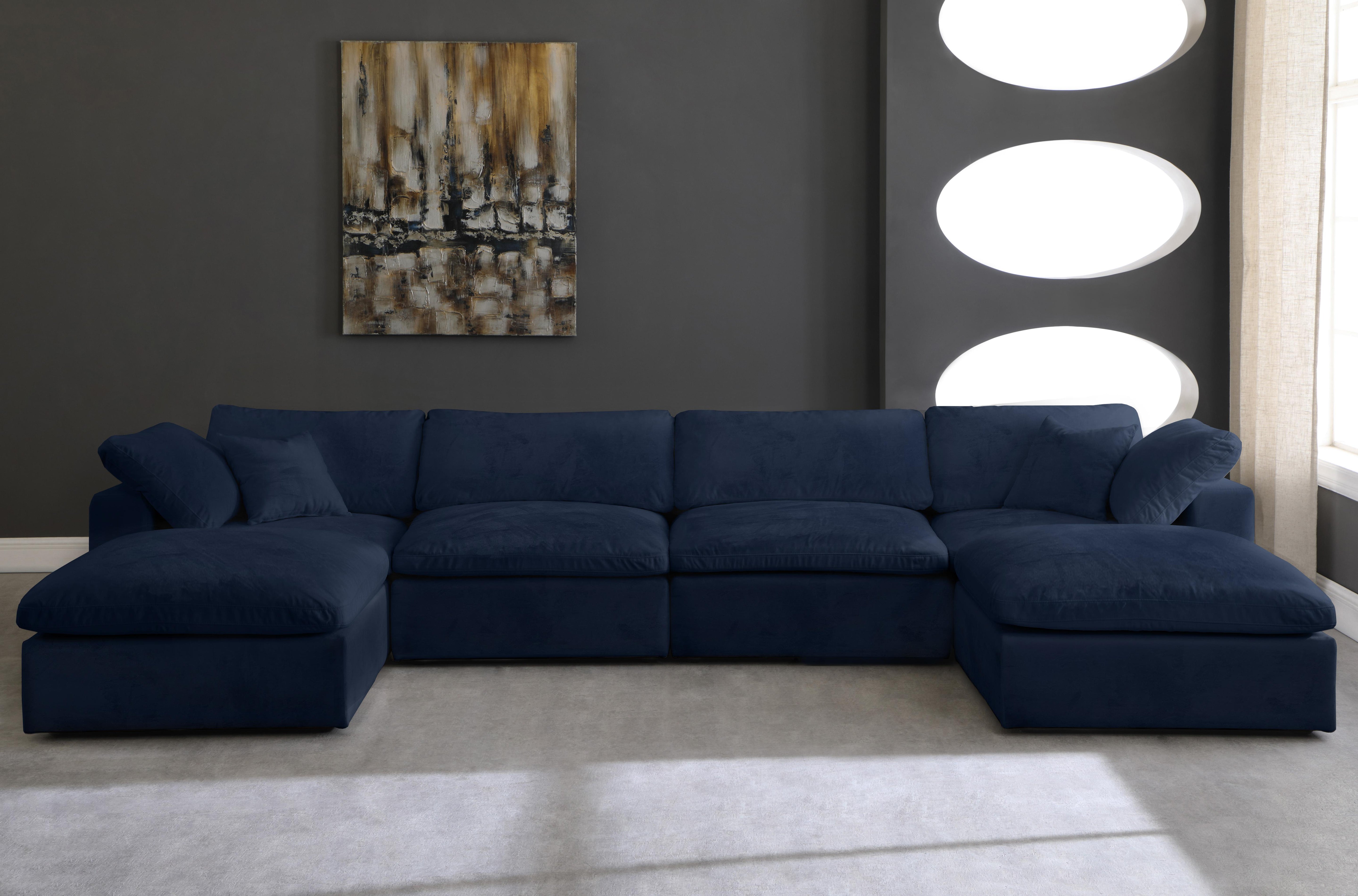 Cozy Navy Velvet Cloud Modular Sectional - Luxury Home Furniture (MI)