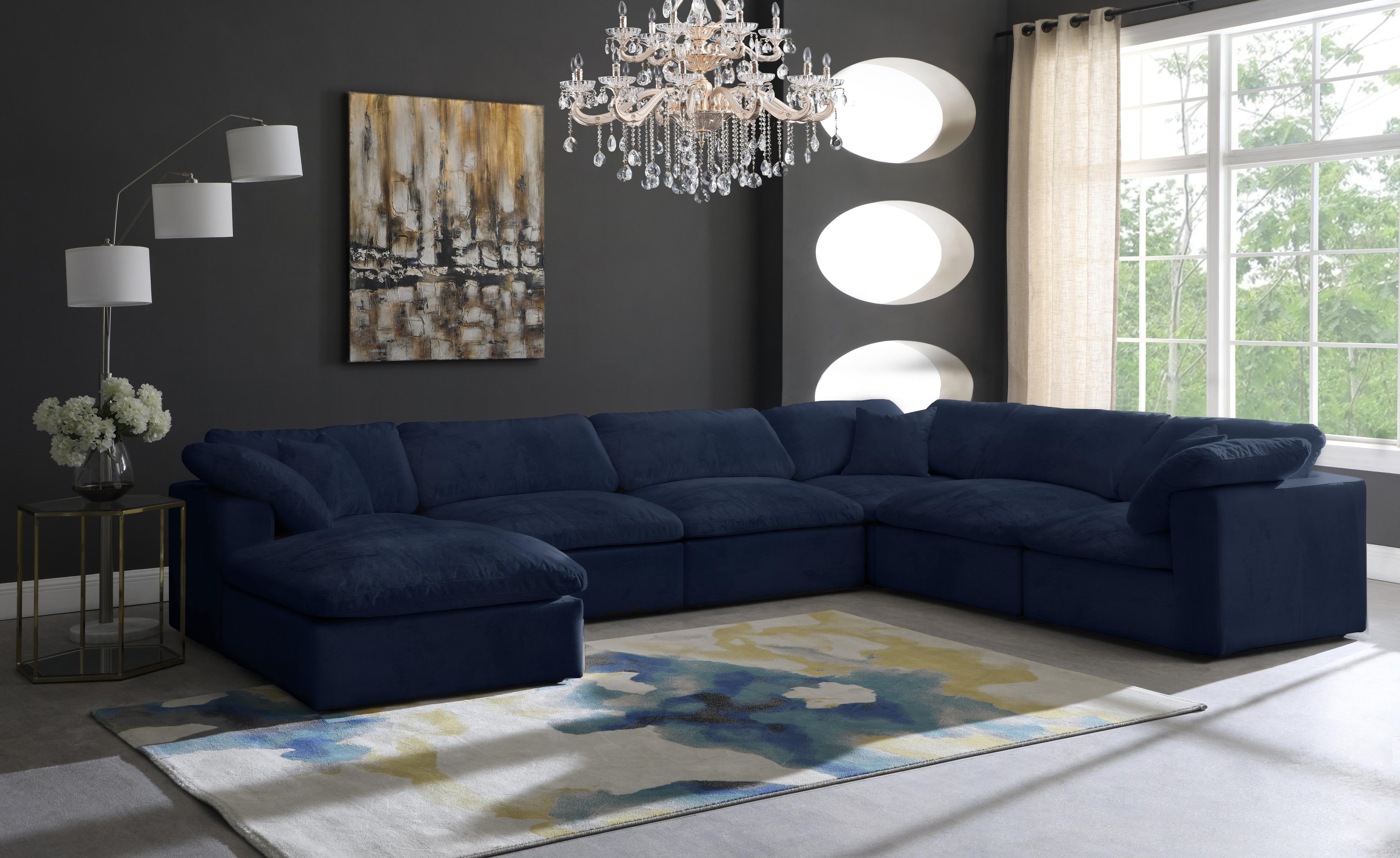 Cozy Navy Velvet Cloud Modular Sectional - Luxury Home Furniture (MI)
