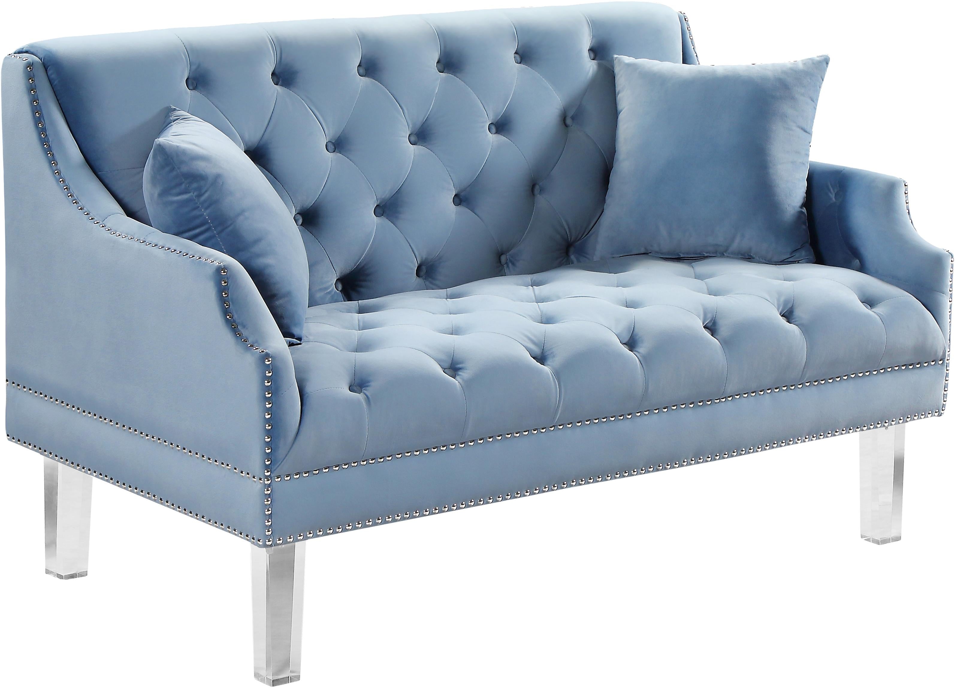 Roxy Sky Blue Velvet Loveseat - Luxury Home Furniture (MI)
