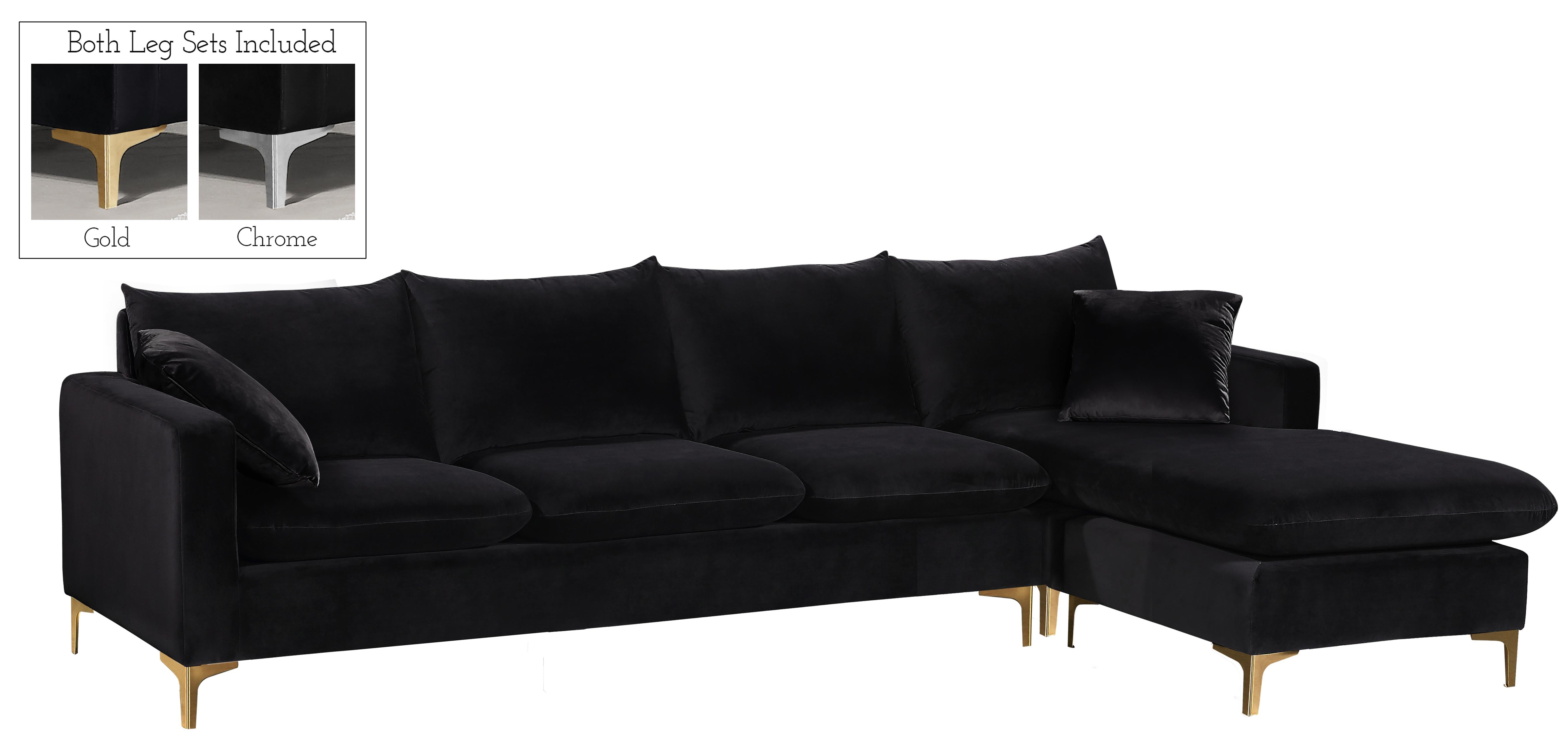 Naomi Black Velvet 2pc. Reversible Sectional - Luxury Home Furniture (MI)