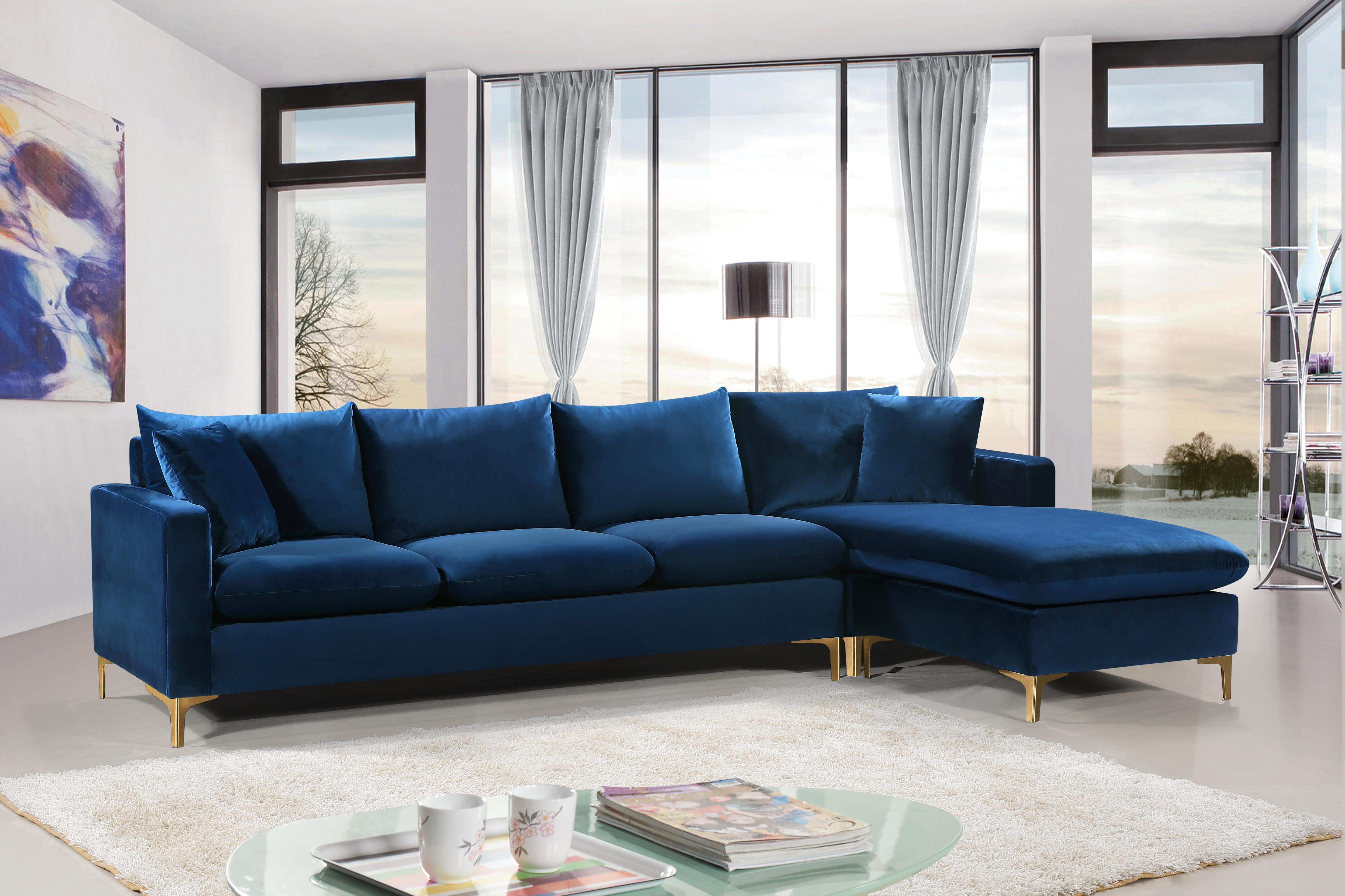 Naomi Navy Velvet 2pc. Reversible Sectional - Luxury Home Furniture (MI)