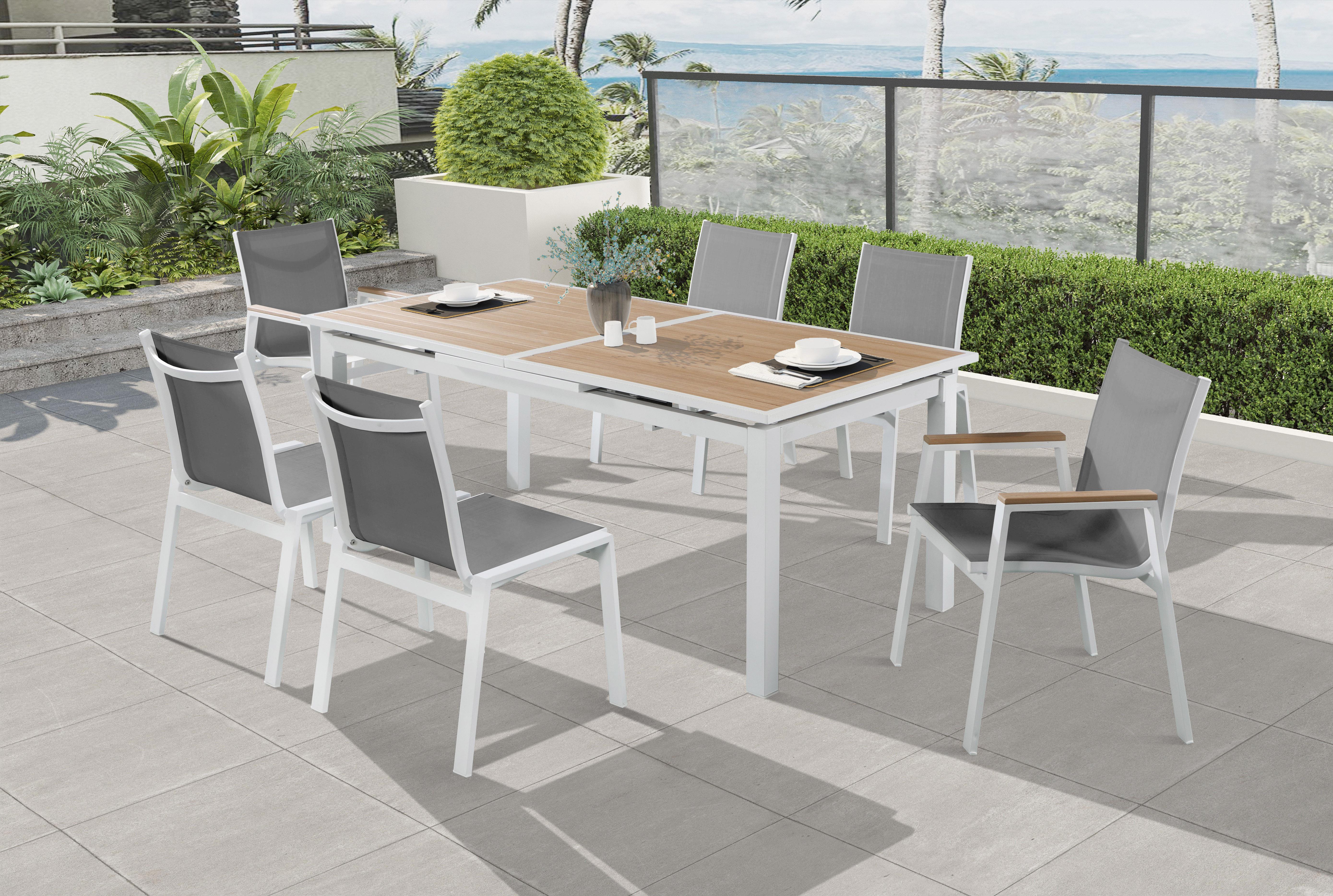 Nizuc Grey Mesh Waterproof Fabric Outdoor Patio Aluminum Mesh Dining Arm Chair
