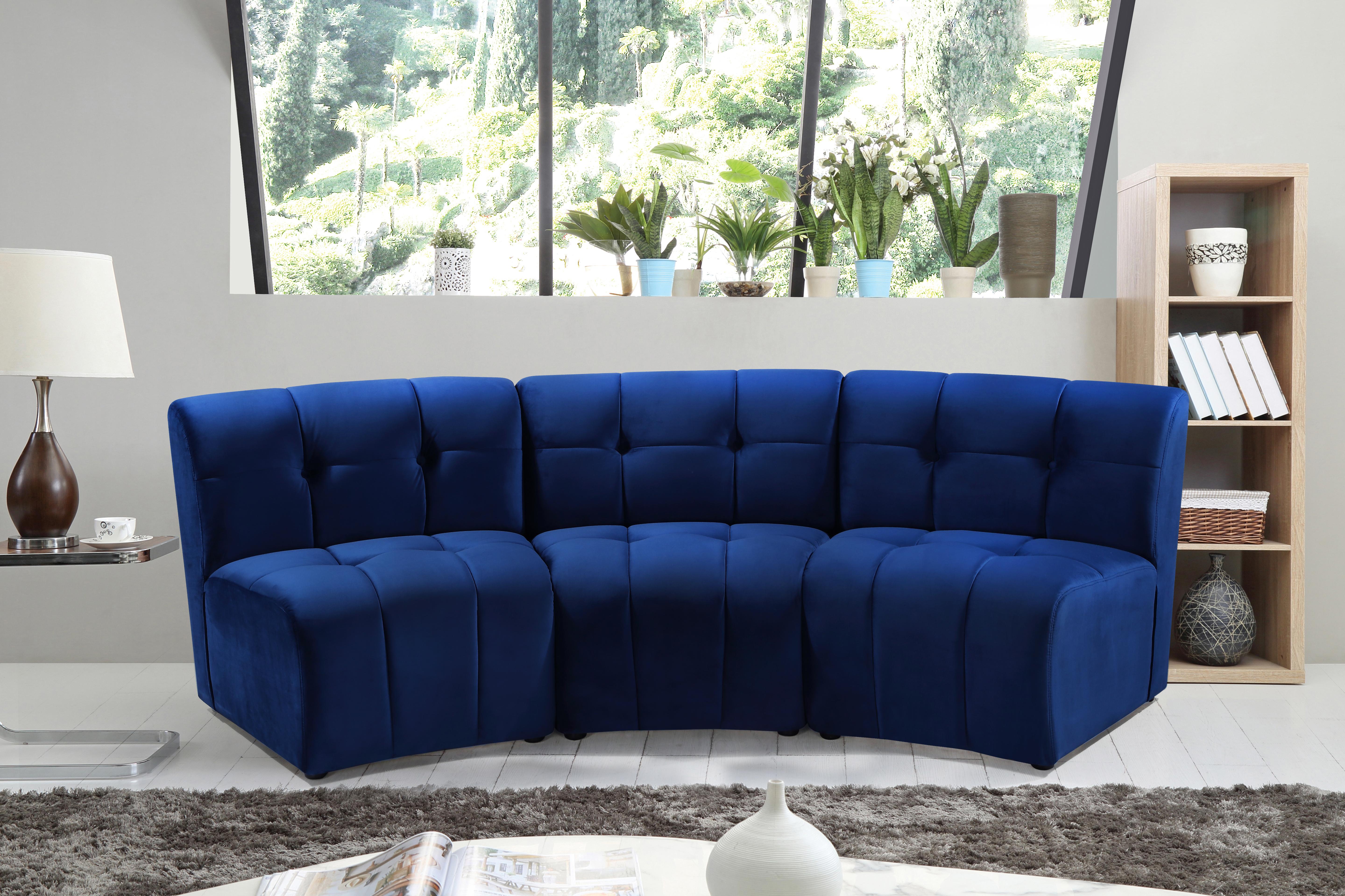 Limitless Navy Velvet 3pc. Modular Sectional - Luxury Home Furniture (MI)
