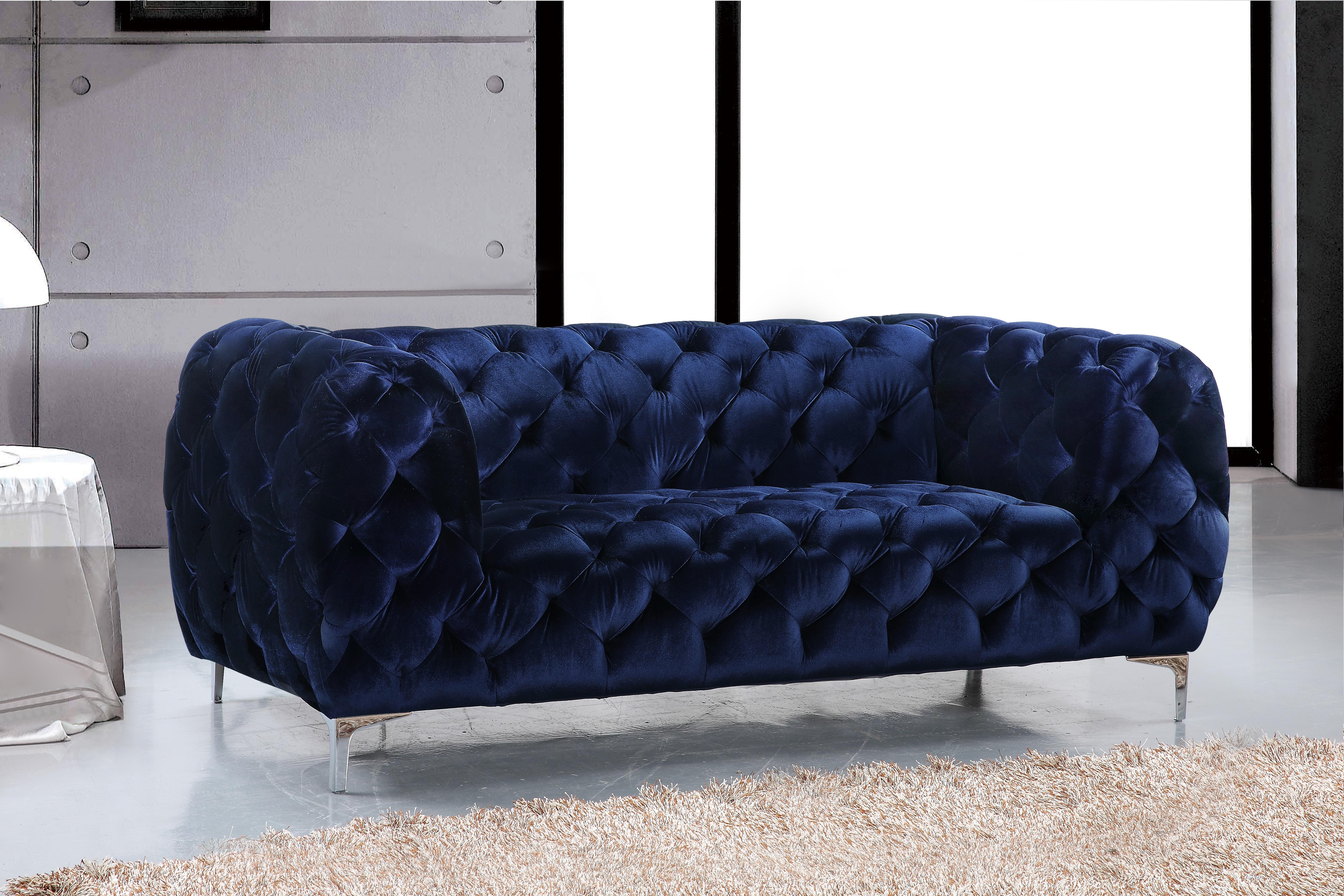 Mercer Navy Velvet Loveseat - Luxury Home Furniture (MI)
