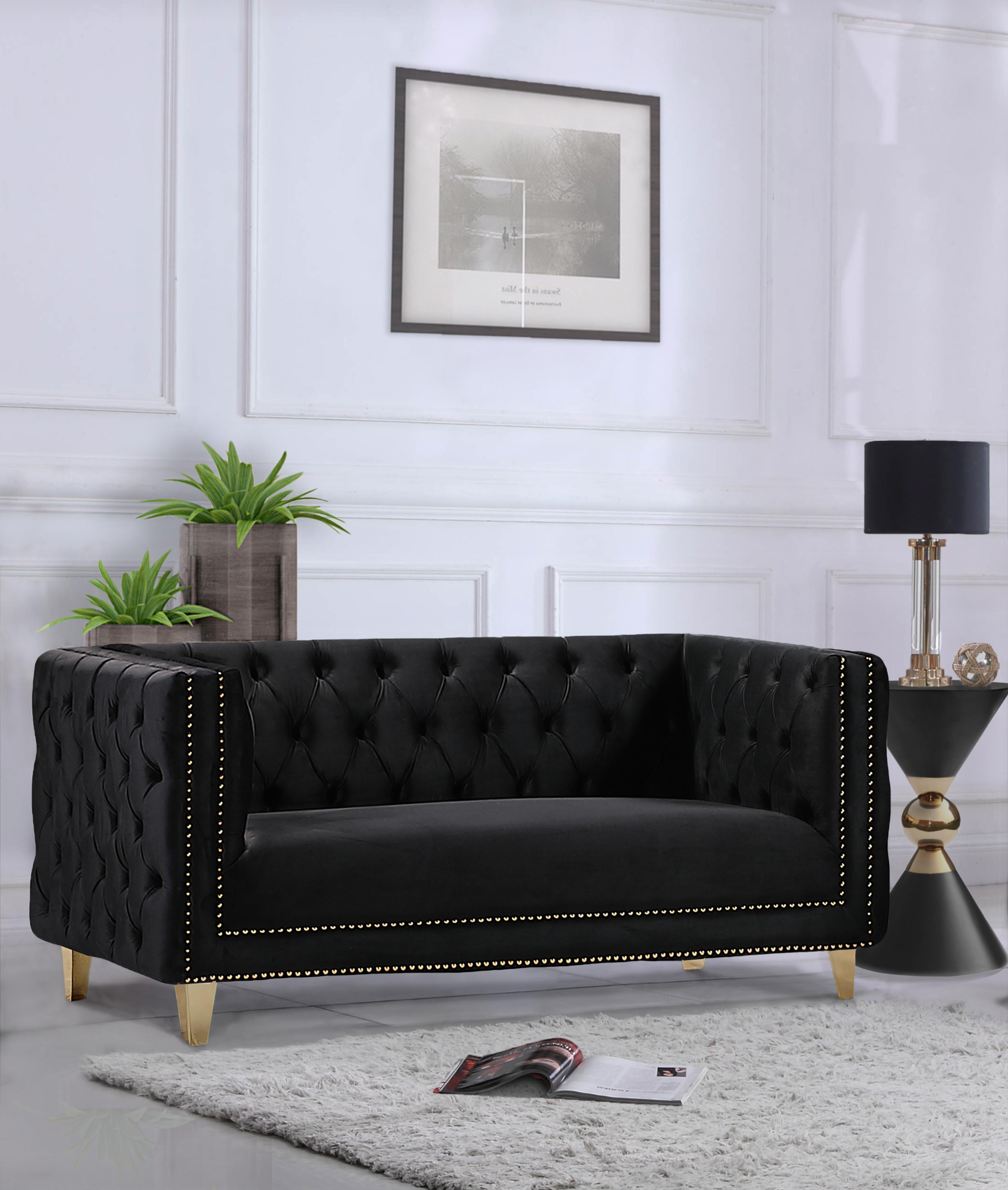 Michelle Black Velvet Loveseat - Luxury Home Furniture (MI)