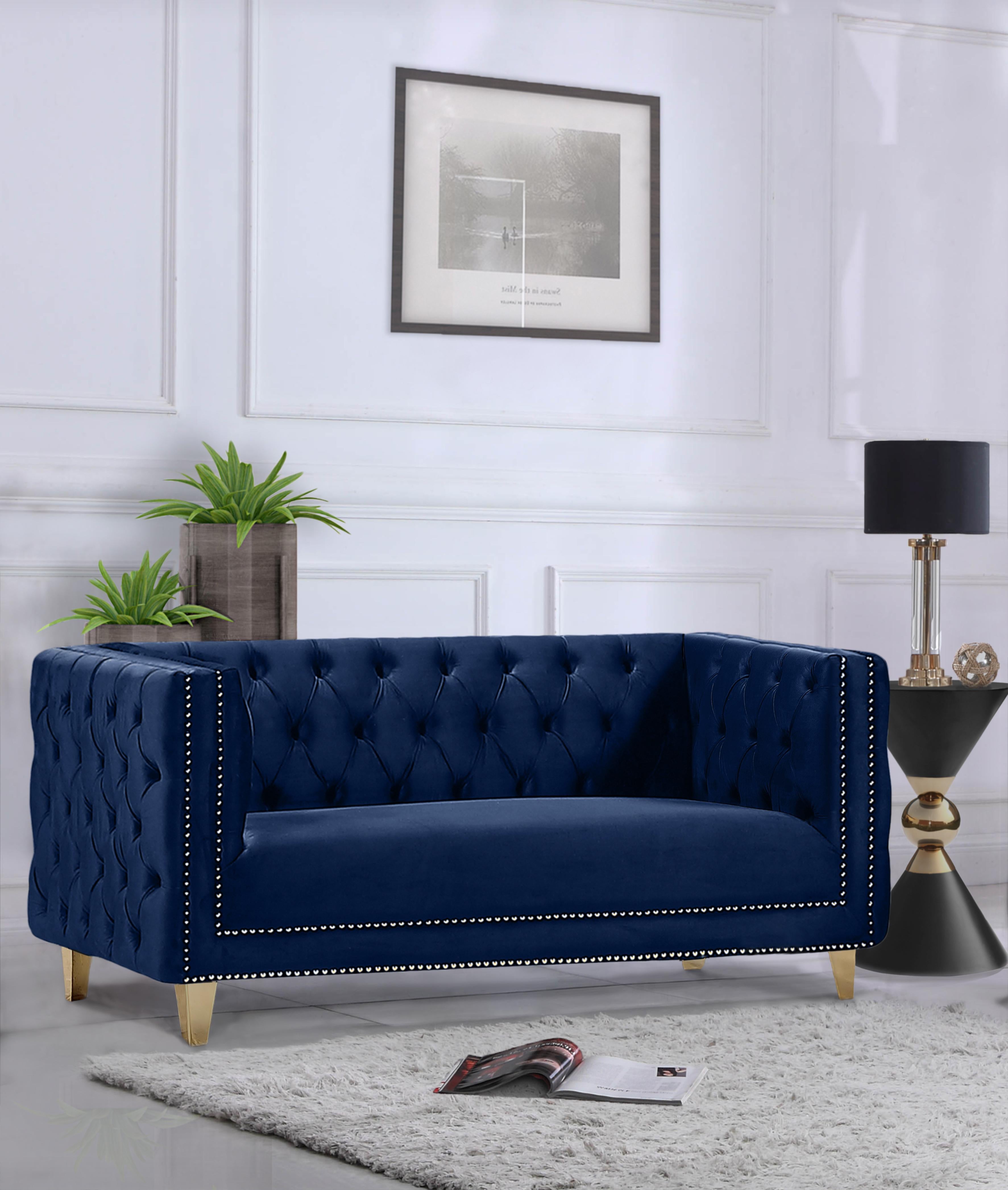 Michelle Navy Velvet Loveseat - Luxury Home Furniture (MI)