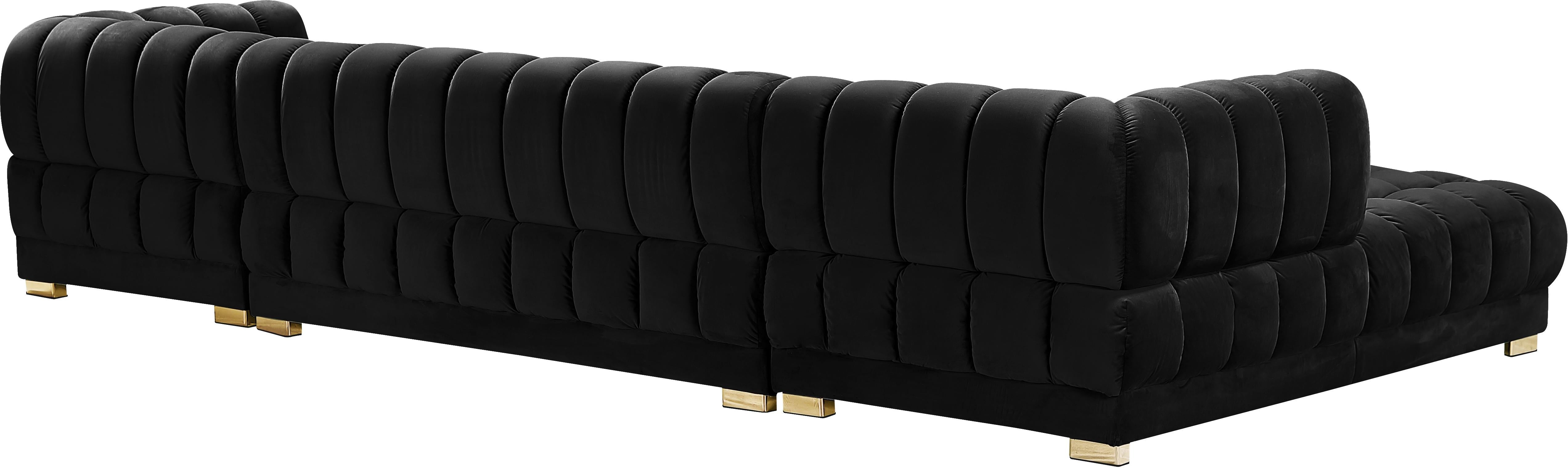 Gwen Black Velvet 3pc. Sectional (3 Boxes) - Luxury Home Furniture (MI)
