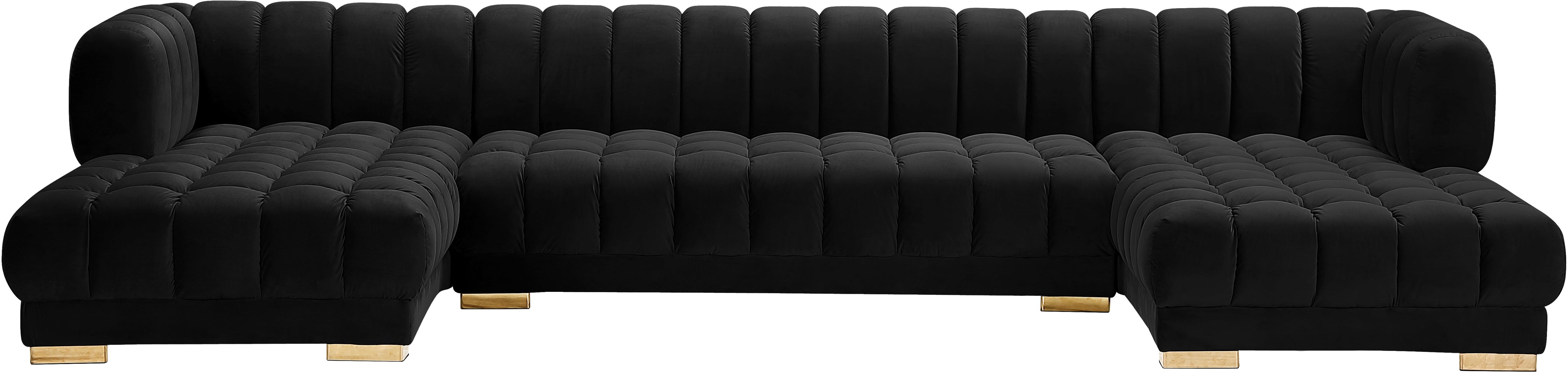 Gwen Black Velvet 3pc. Sectional (3 Boxes) - Luxury Home Furniture (MI)