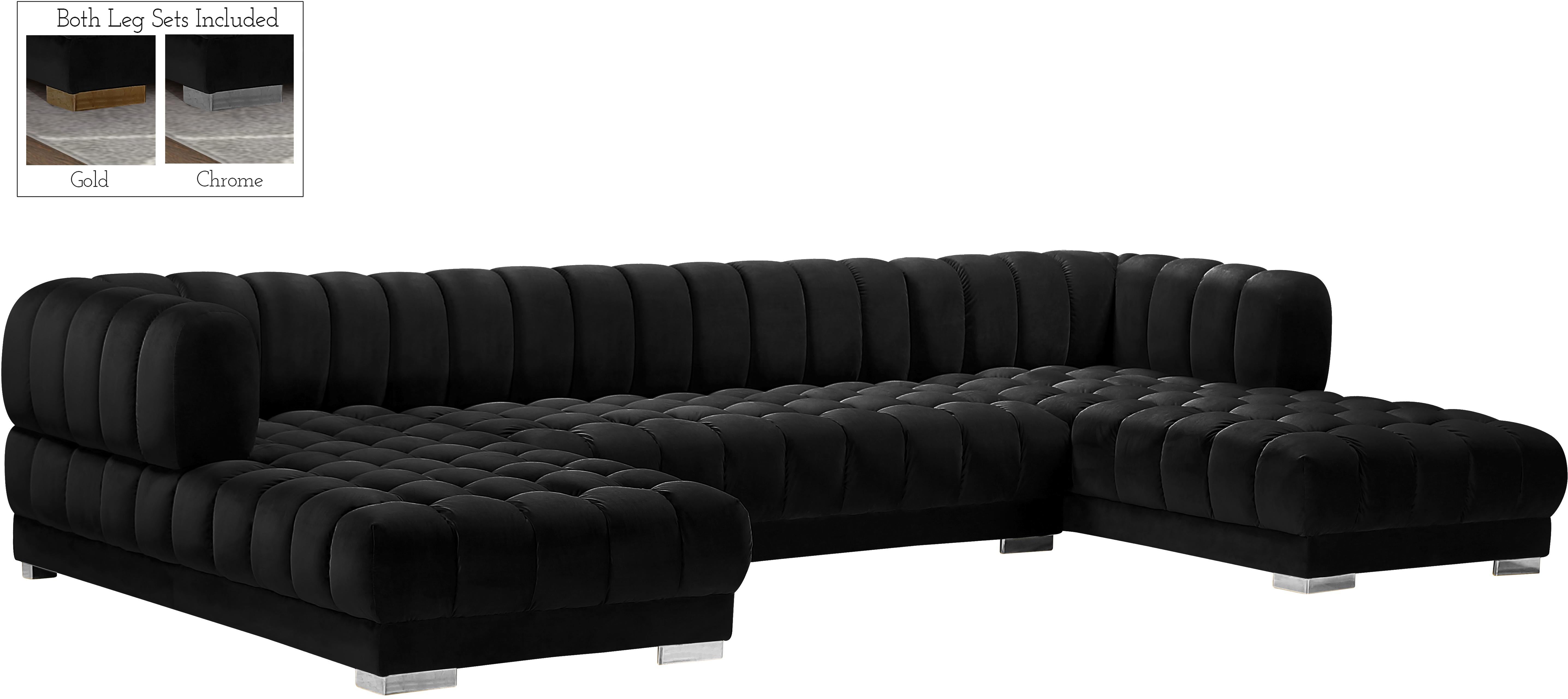 Gwen Black Velvet 3pc. Sectional (3 Boxes) - Luxury Home Furniture (MI)