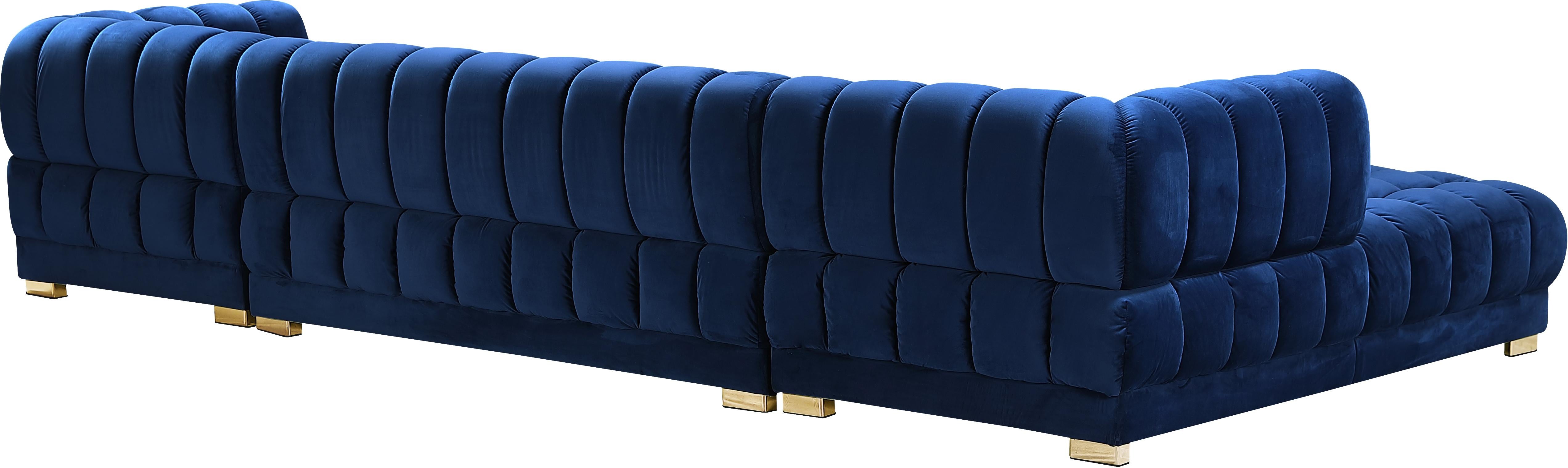 Gwen Navy Velvet 3pc. Sectional (3 Boxes) - Luxury Home Furniture (MI)