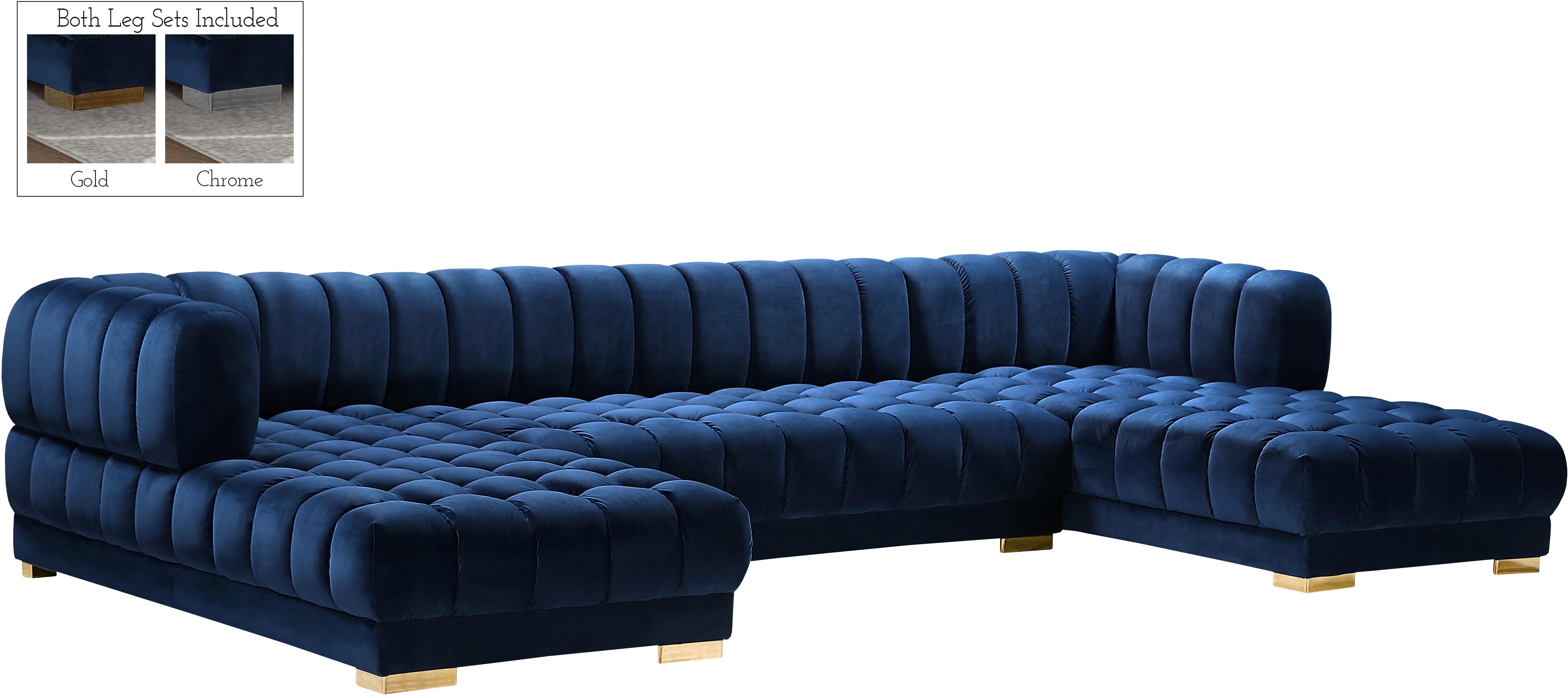 Gwen Navy Velvet 3pc. Sectional (3 Boxes) - Luxury Home Furniture (MI)