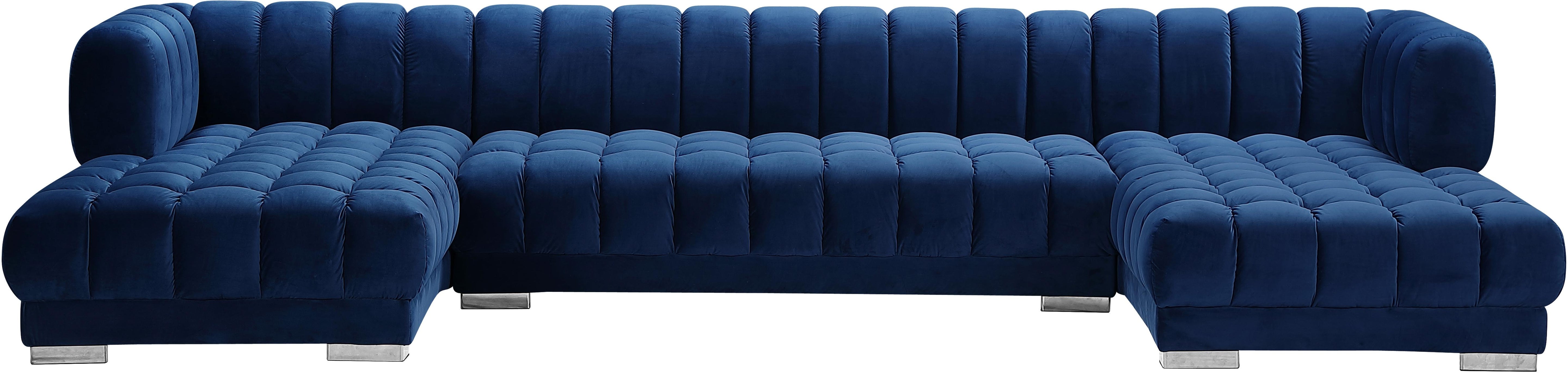 Gwen Navy Velvet 3pc. Sectional (3 Boxes) - Luxury Home Furniture (MI)