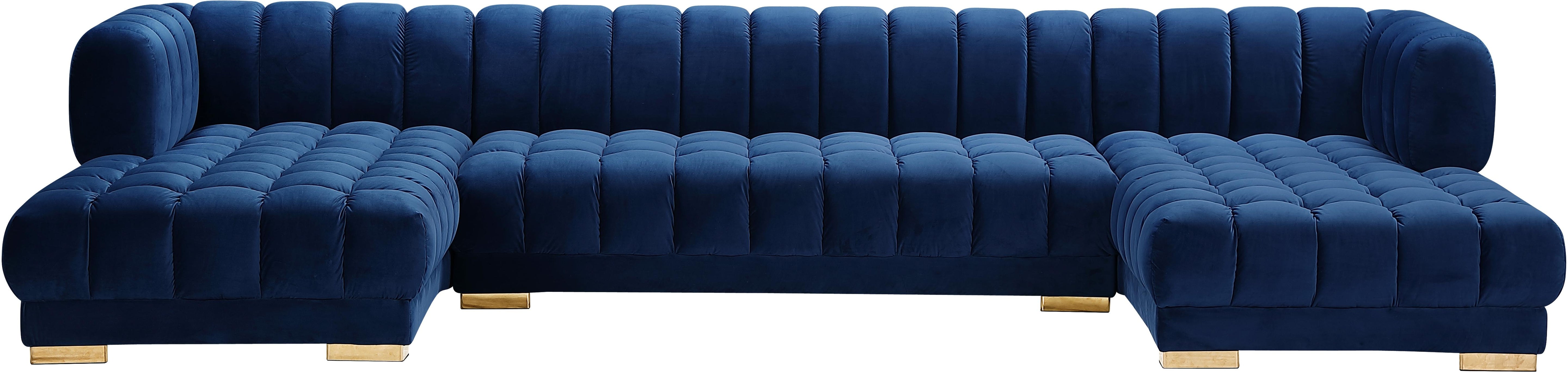 Gwen Navy Velvet 3pc. Sectional (3 Boxes) - Luxury Home Furniture (MI)