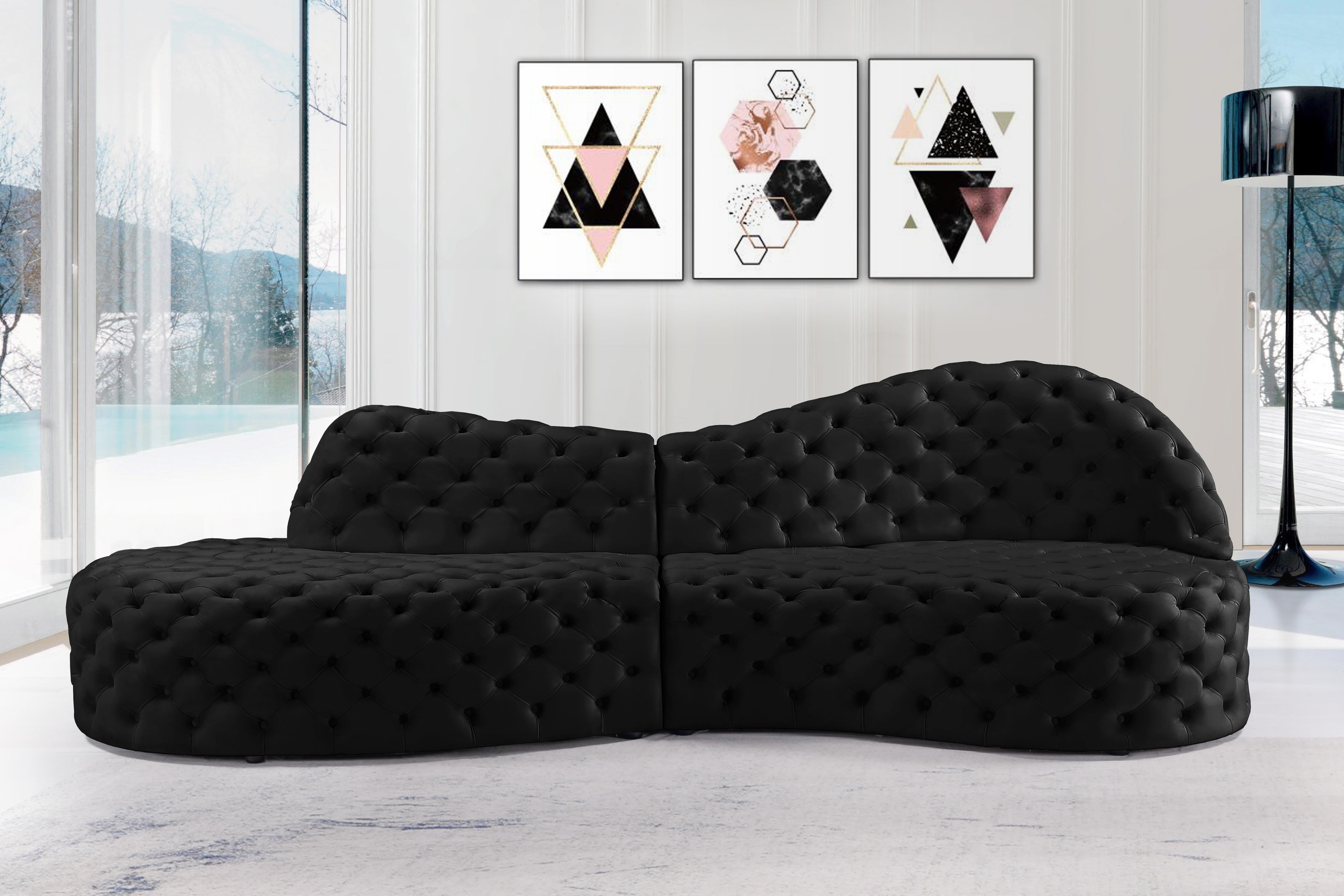Royal Black Velvet 2pc. Sectional - Luxury Home Furniture (MI)