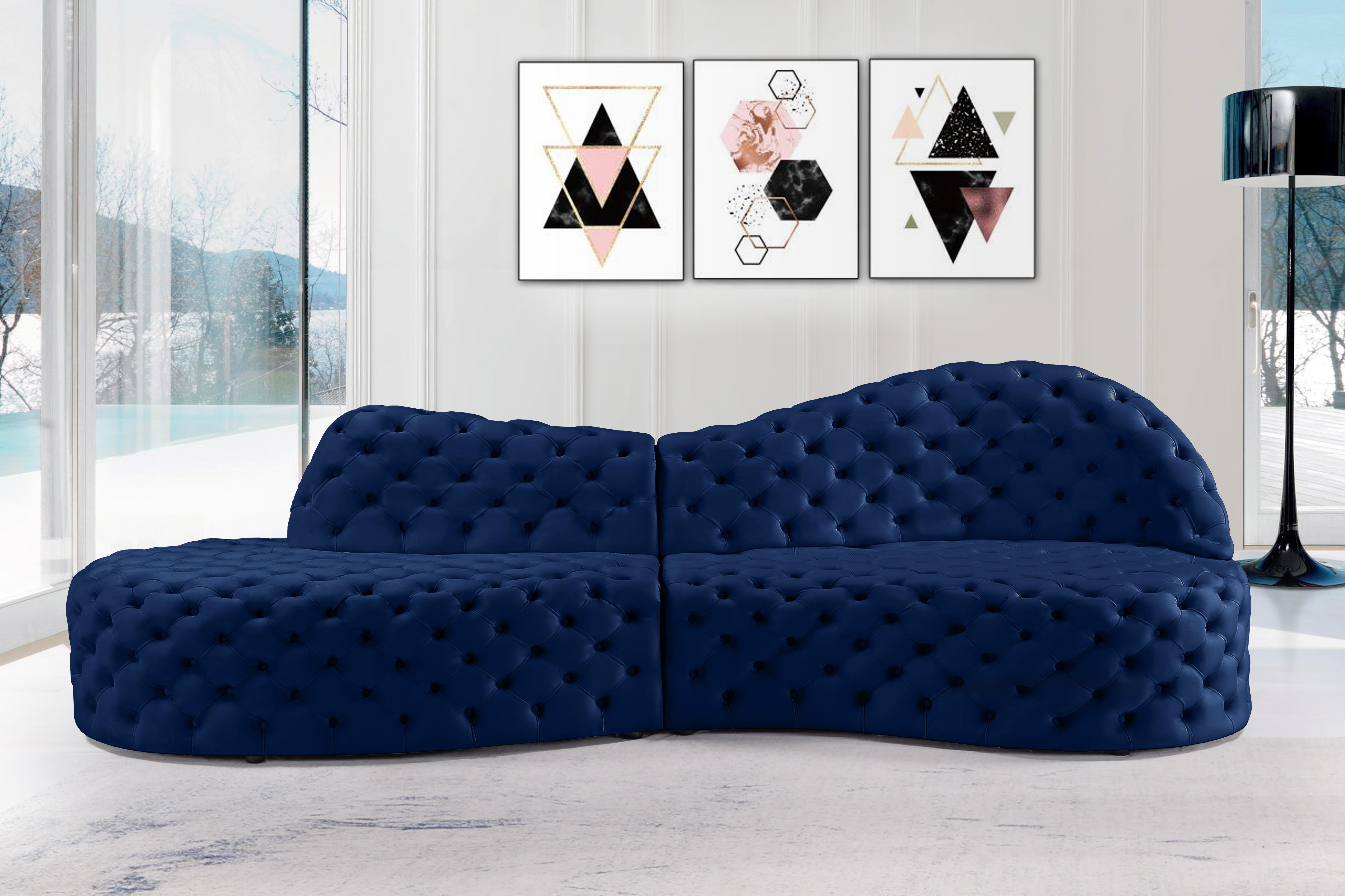 Royal Navy Velvet 2pc. Sectional - Luxury Home Furniture (MI)
