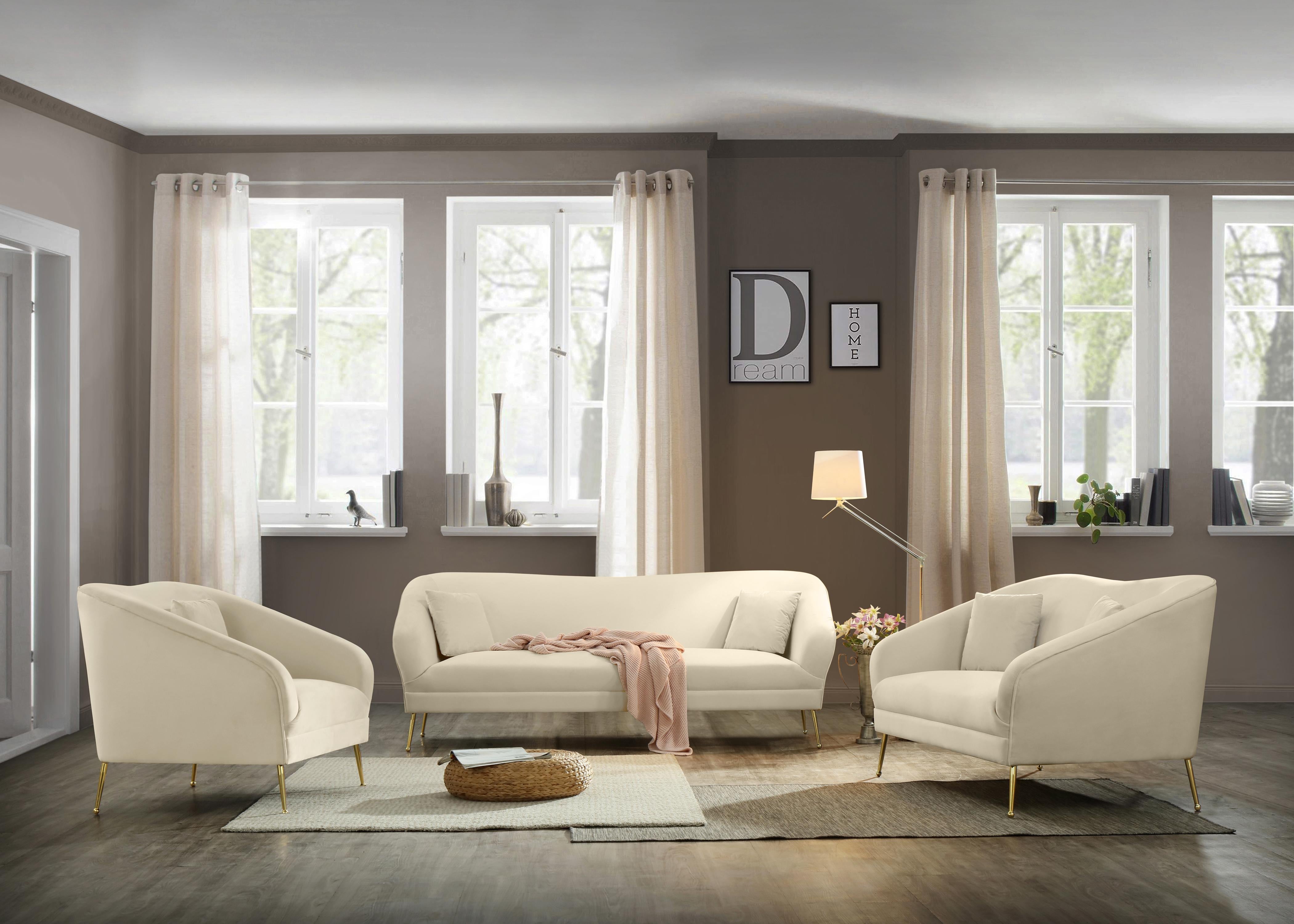Hermosa Cream Velvet Sofa - Luxury Home Furniture (MI)