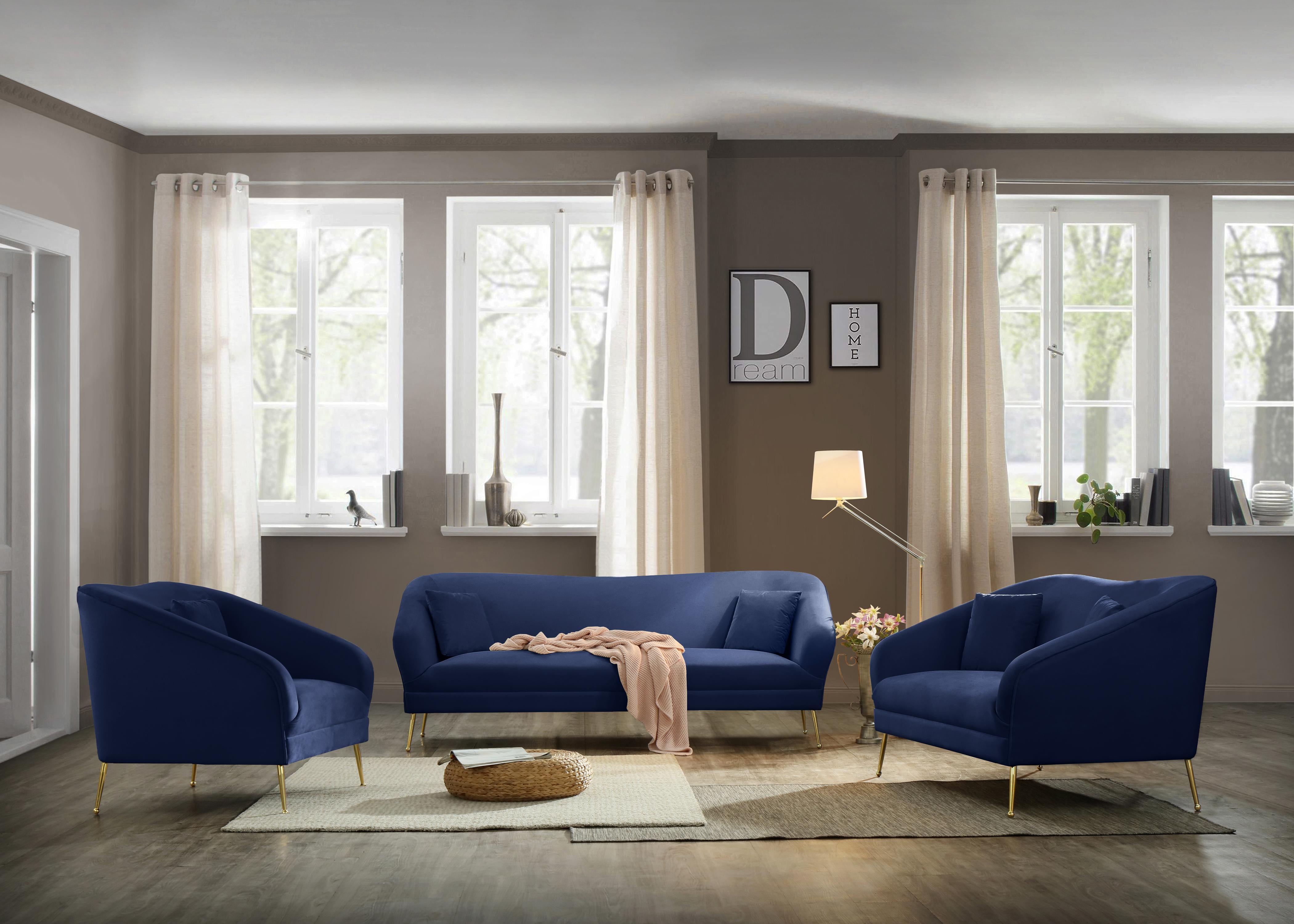 Hermosa Navy Velvet Sofa - Luxury Home Furniture (MI)