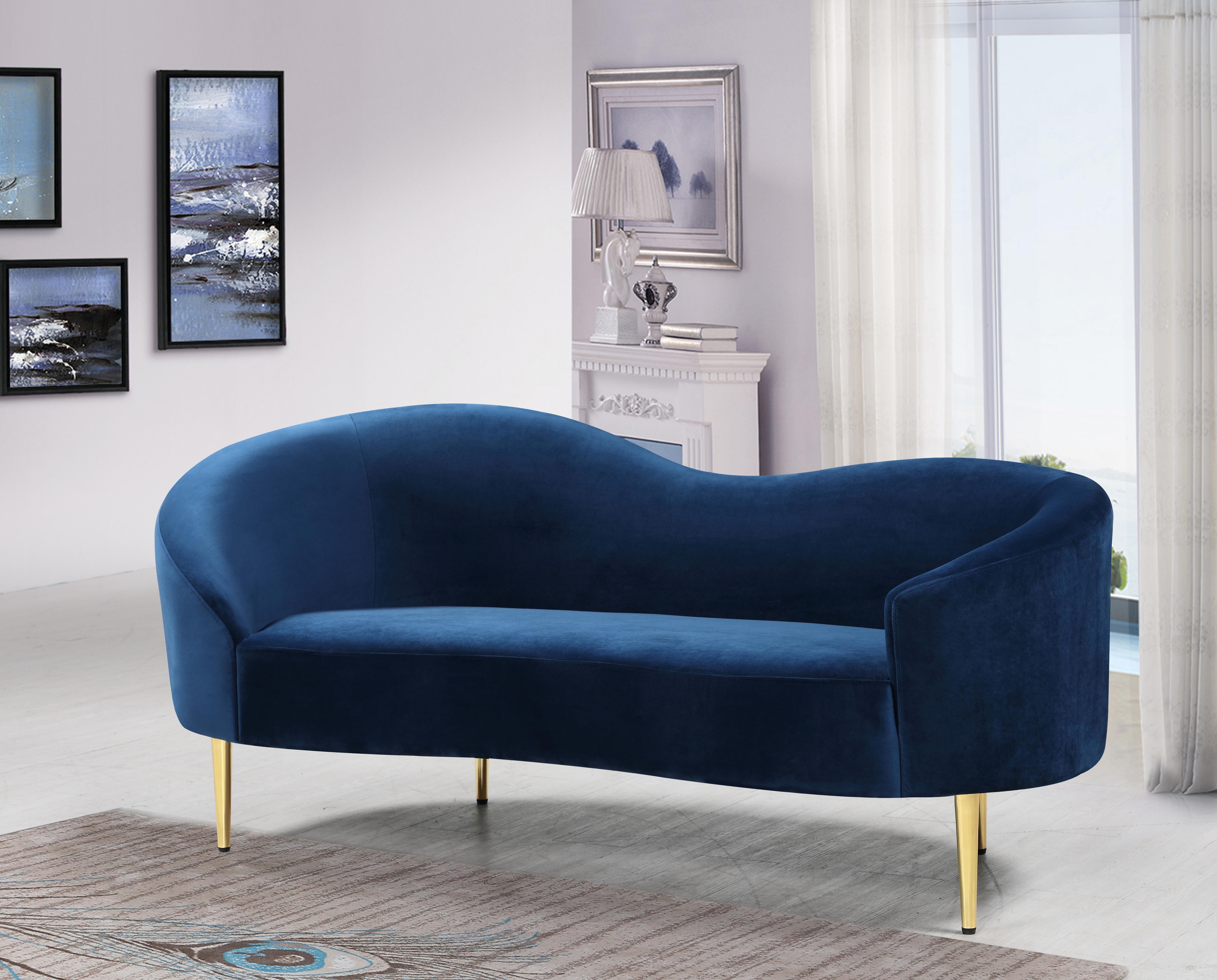 Ritz Navy Velvet Loveseat - Luxury Home Furniture (MI)