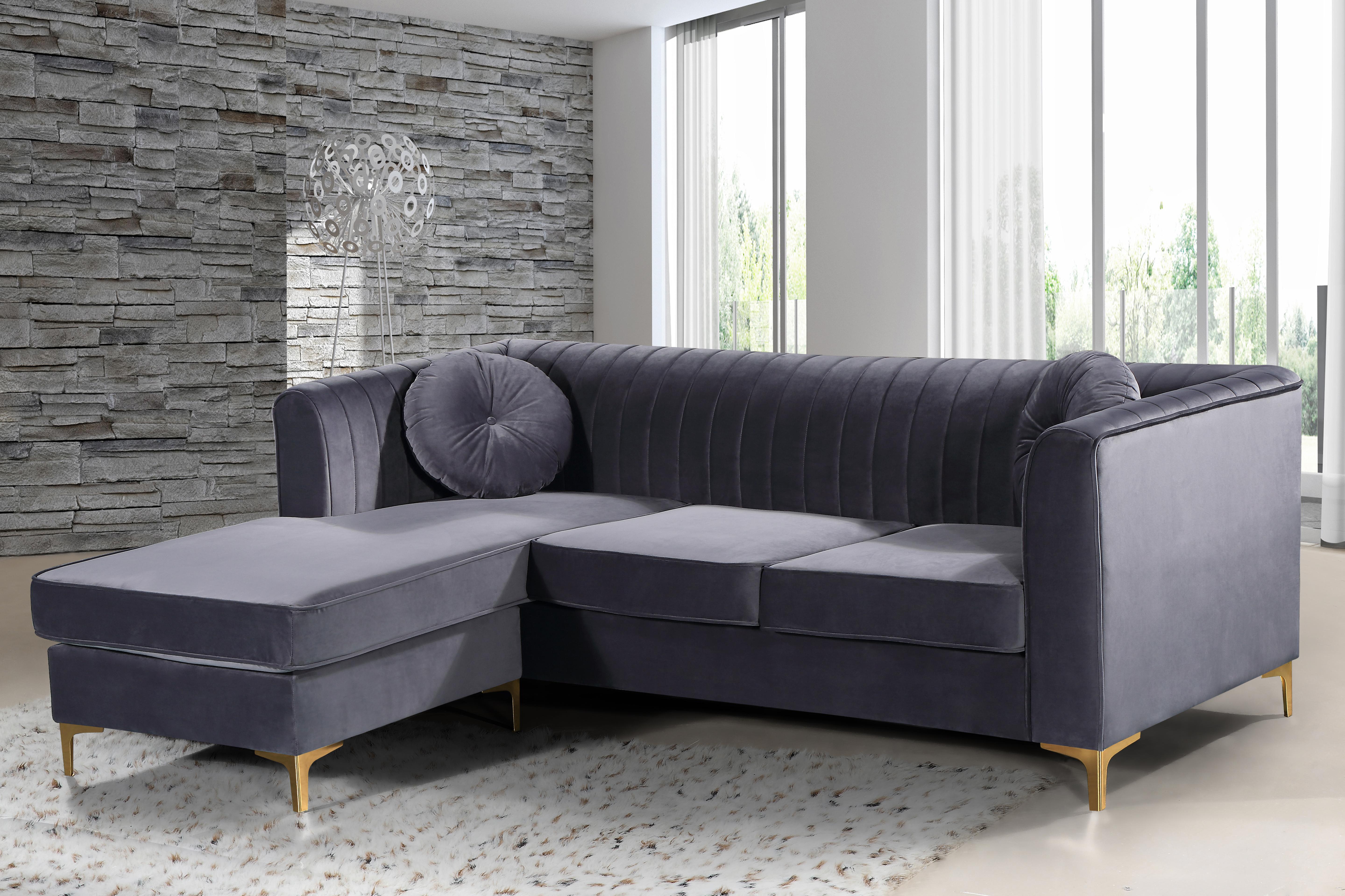 Eliana Grey Velvet 2pc. Reversible Sectional - Luxury Home Furniture (MI)