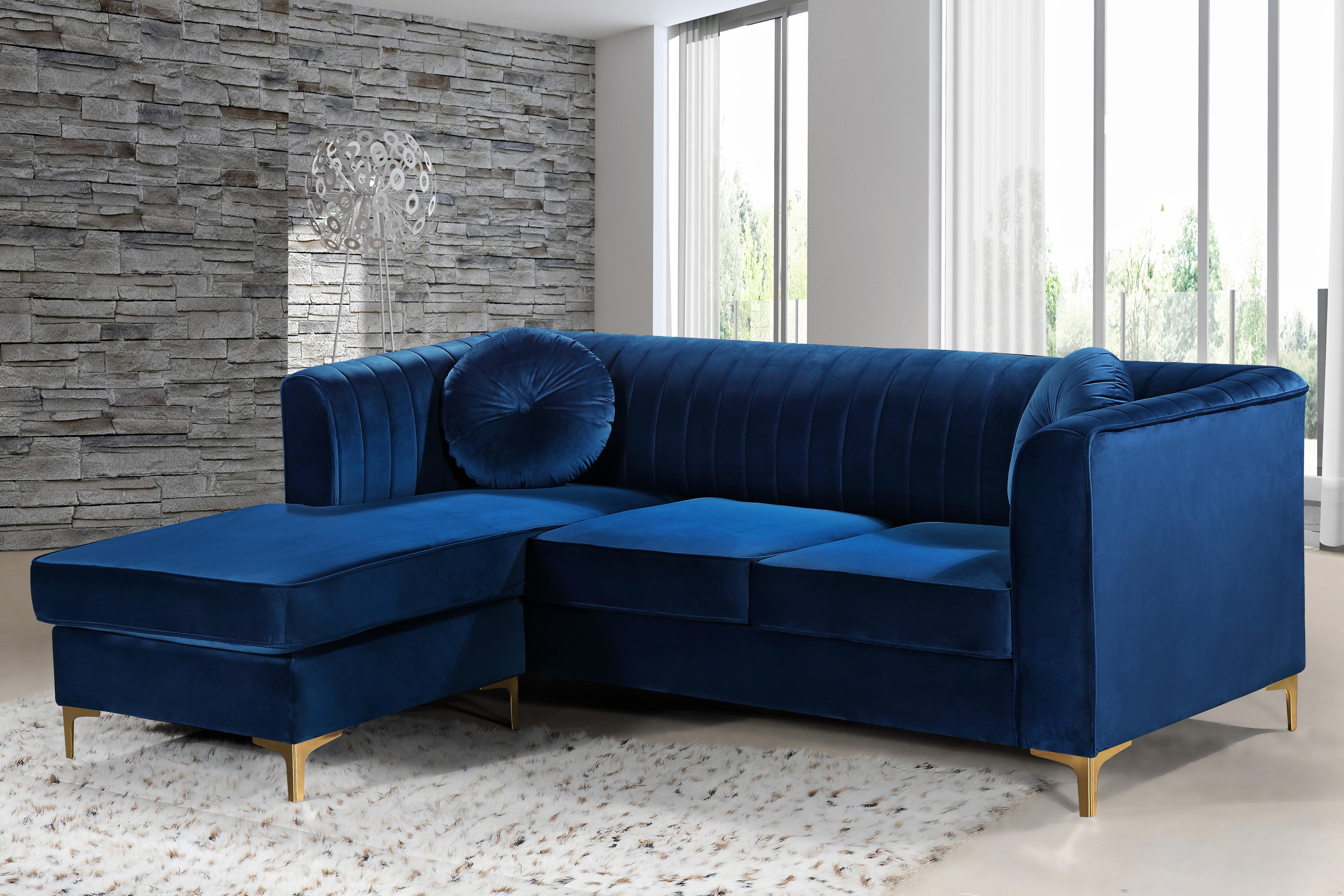 Eliana Navy Velvet 2pc. Reversible Sectional - Luxury Home Furniture (MI)