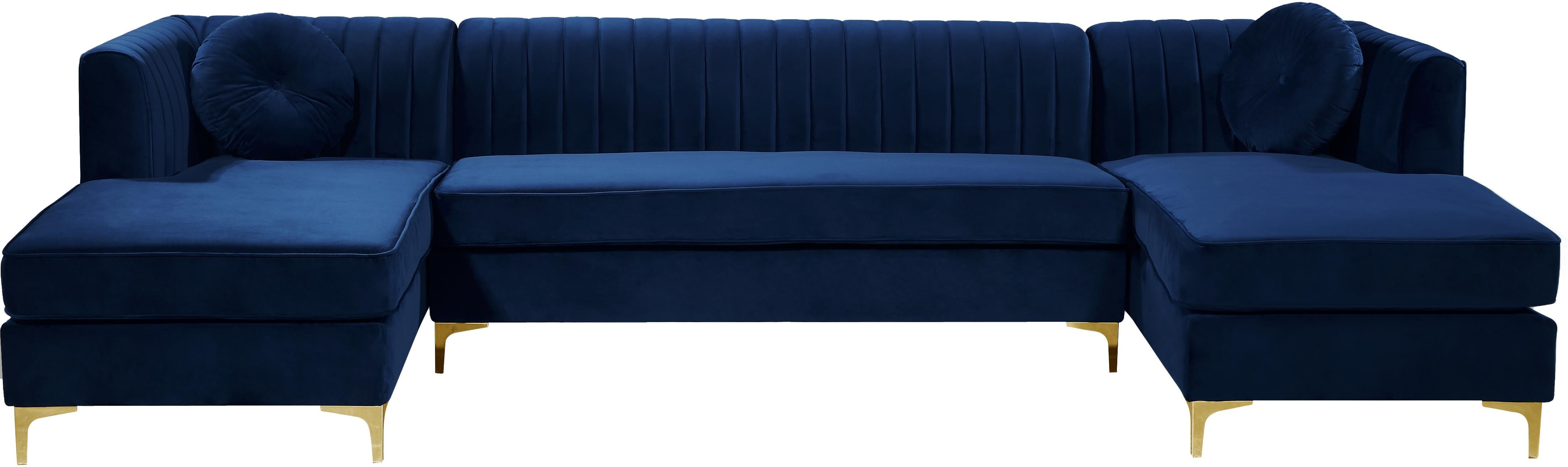 Graham Navy Velvet 3pc. Sectional - Luxury Home Furniture (MI)