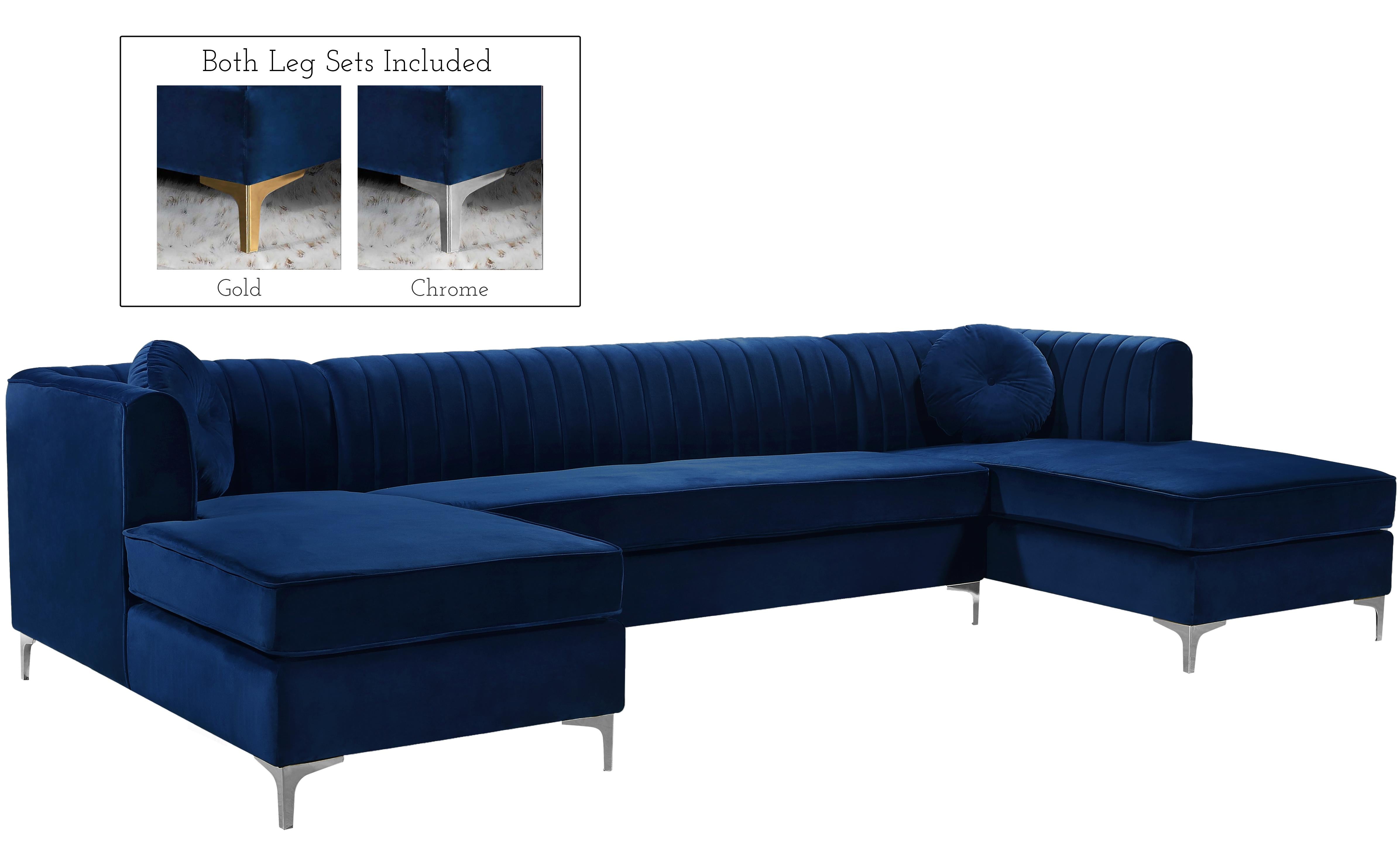 Graham Navy Velvet 3pc. Sectional - Luxury Home Furniture (MI)