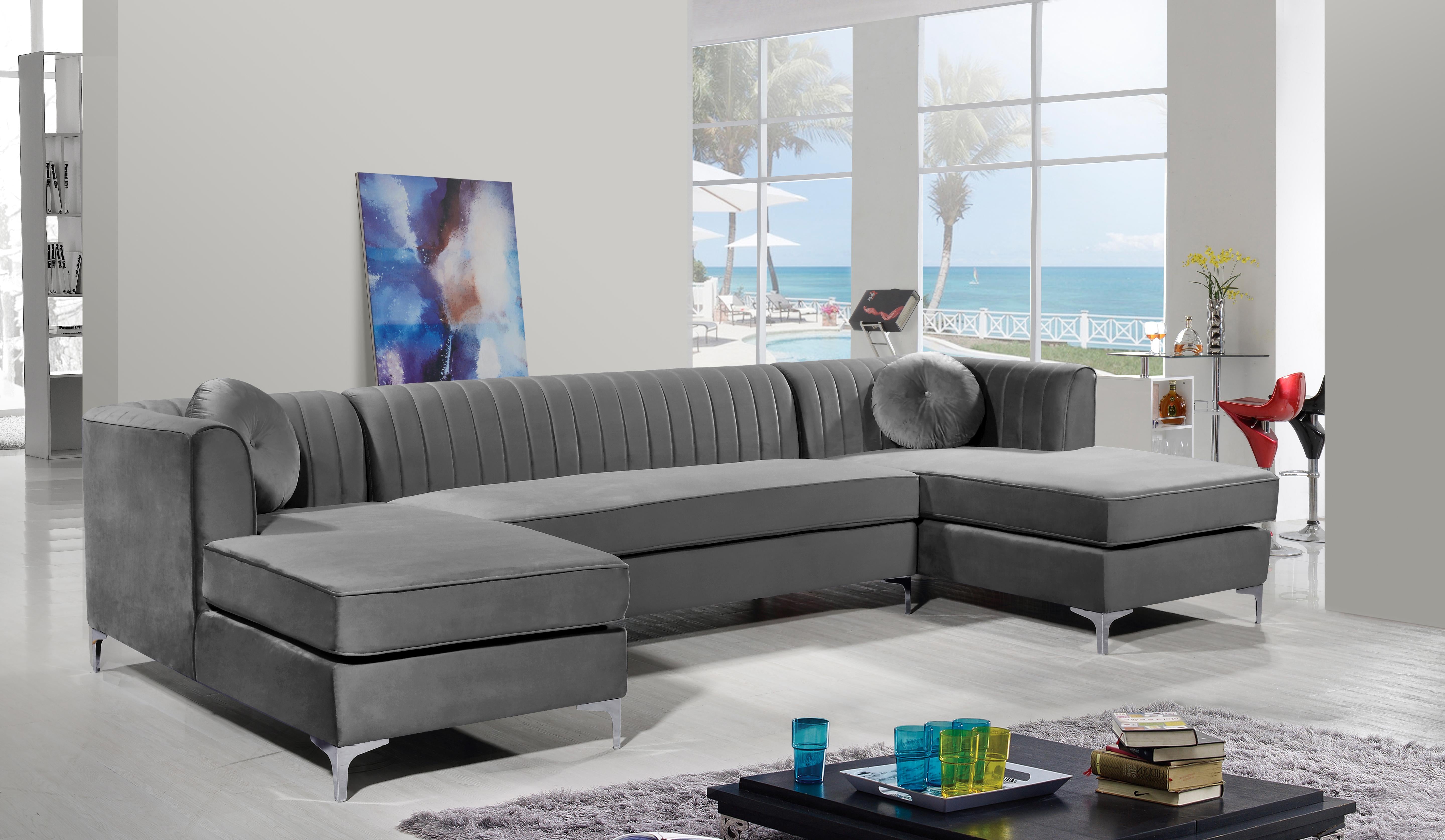 Graham Grey Velvet 3pc. Sectional - Luxury Home Furniture (MI)