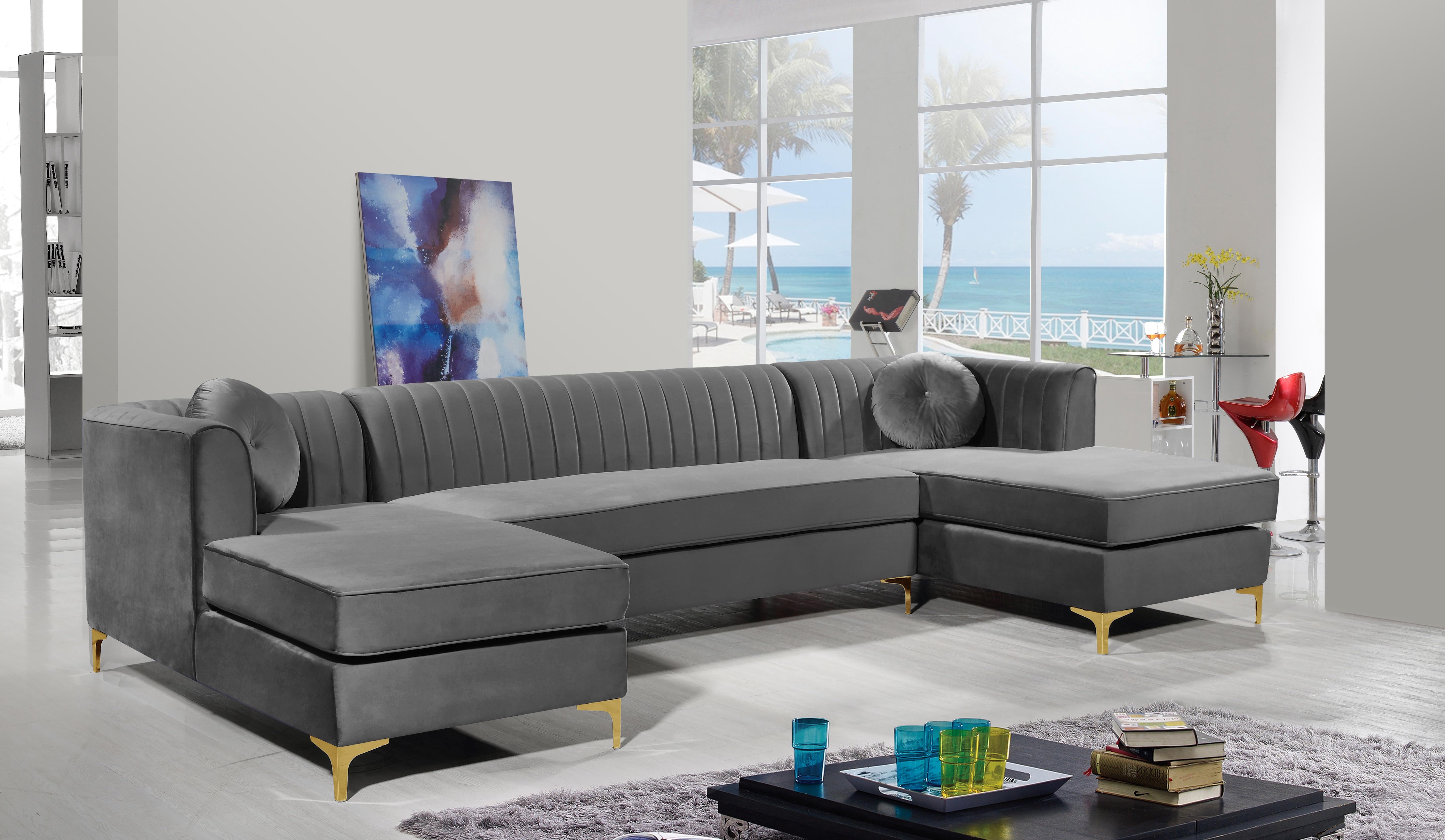 Graham Grey Velvet 3pc. Sectional - Luxury Home Furniture (MI)