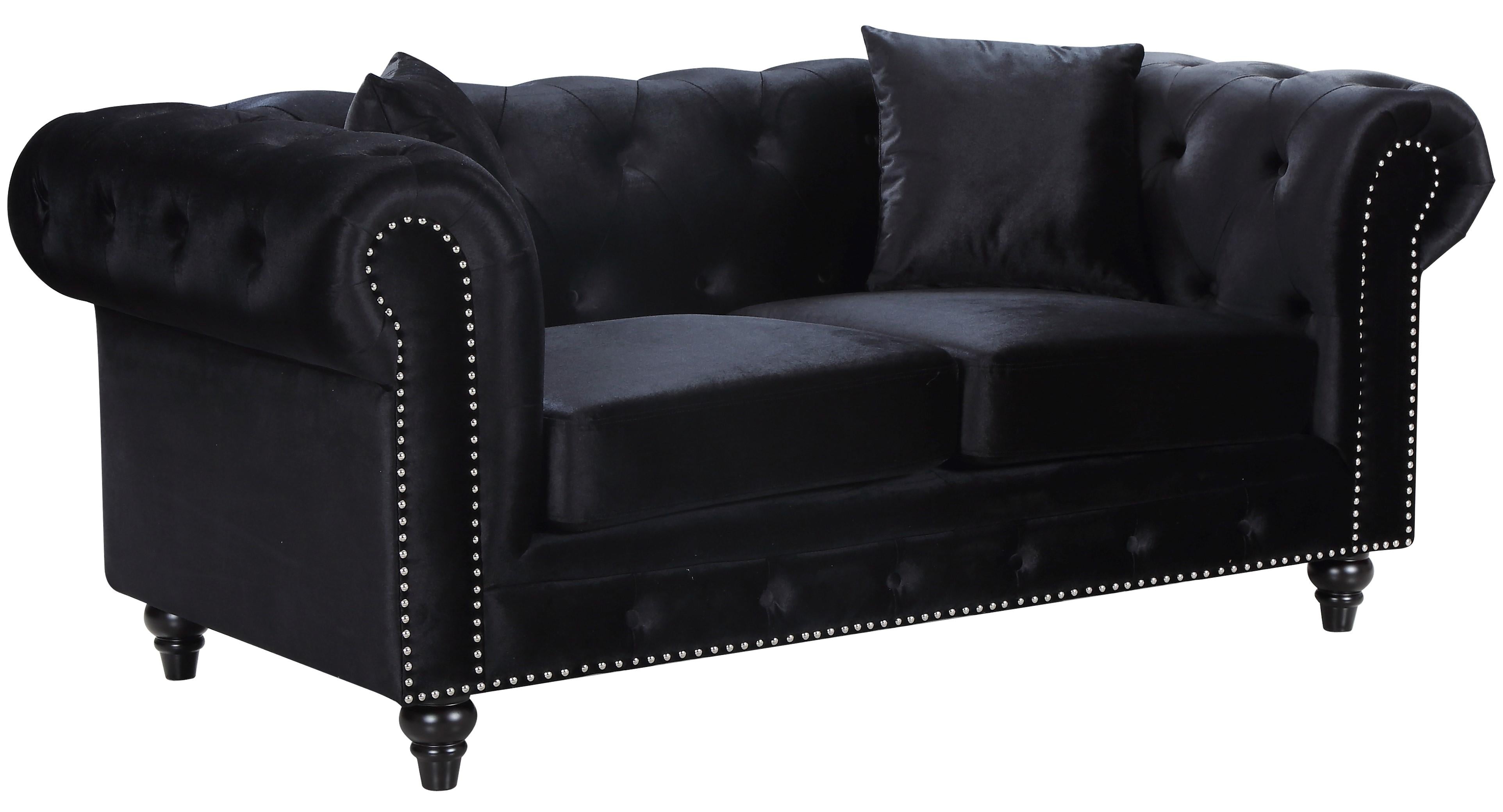 Chesterfield Black Velvet Loveseat - Luxury Home Furniture (MI)