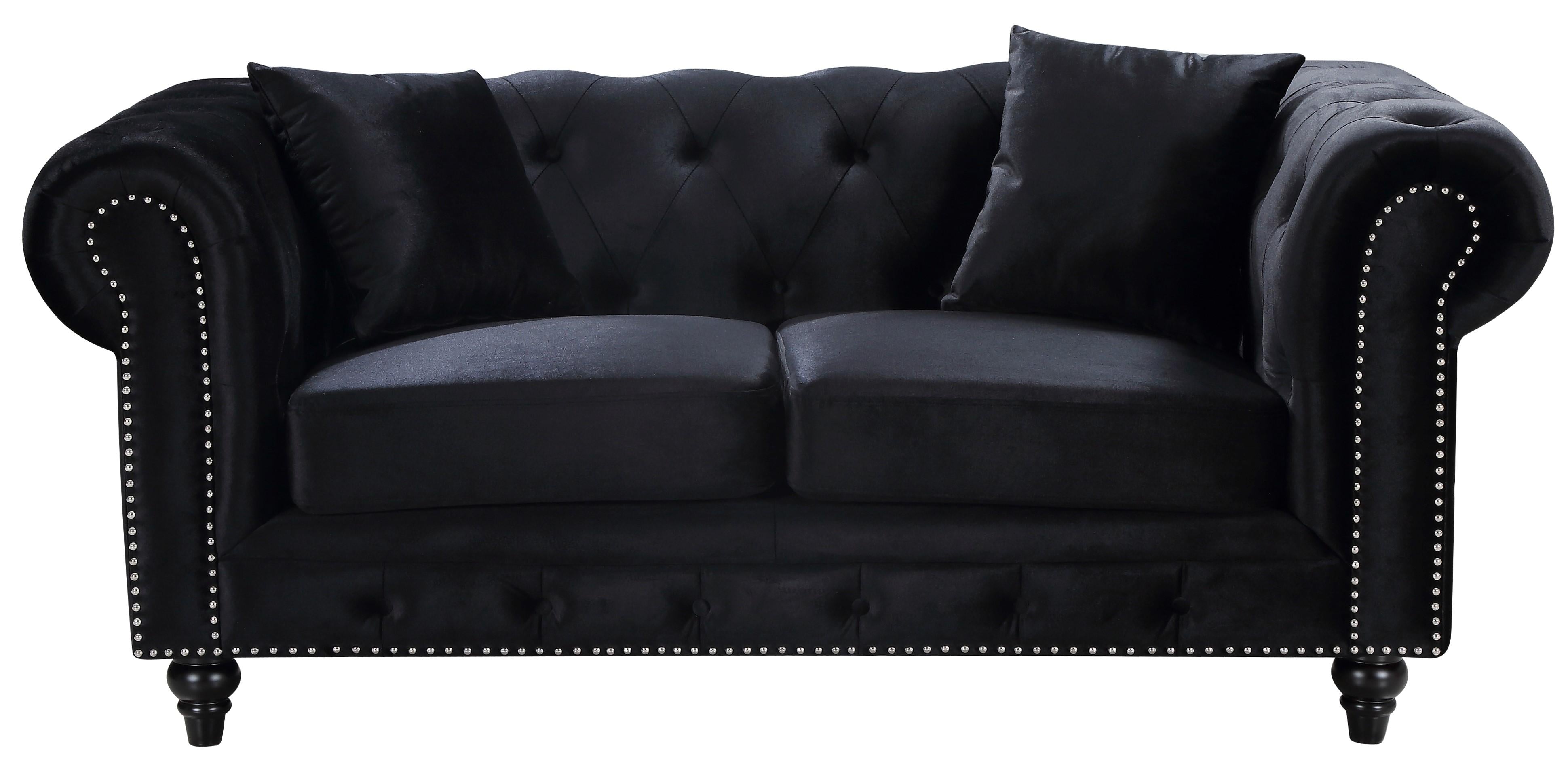Chesterfield Black Velvet Loveseat - Luxury Home Furniture (MI)