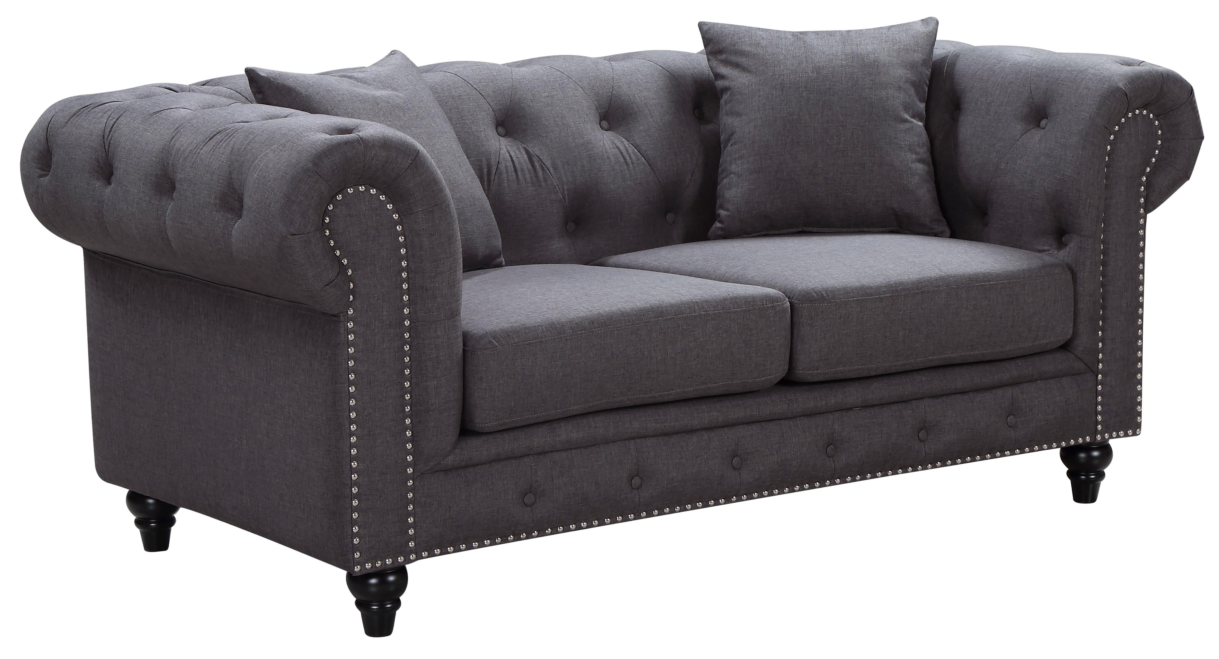 Chesterfield Grey Linen Loveseat - Luxury Home Furniture (MI)