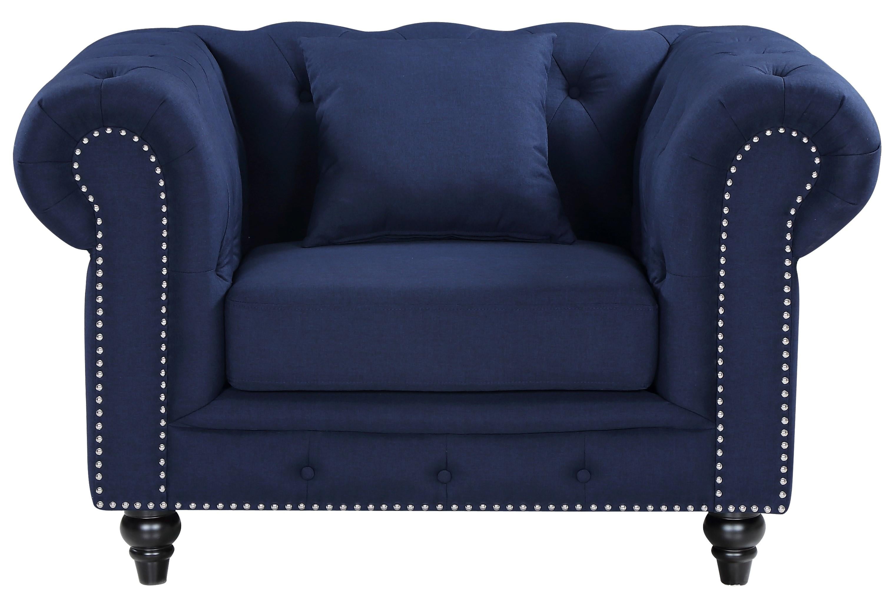 Chesterfield Navy Linen Chair - Luxury Home Furniture (MI)