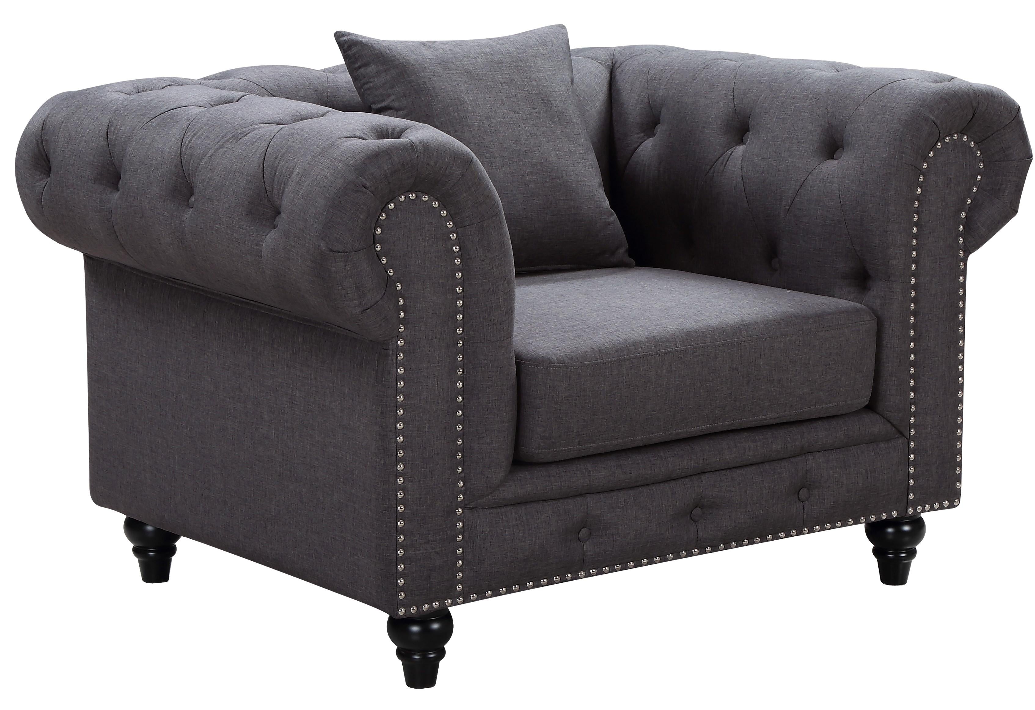 Chesterfield Grey Linen Chair - Luxury Home Furniture (MI)