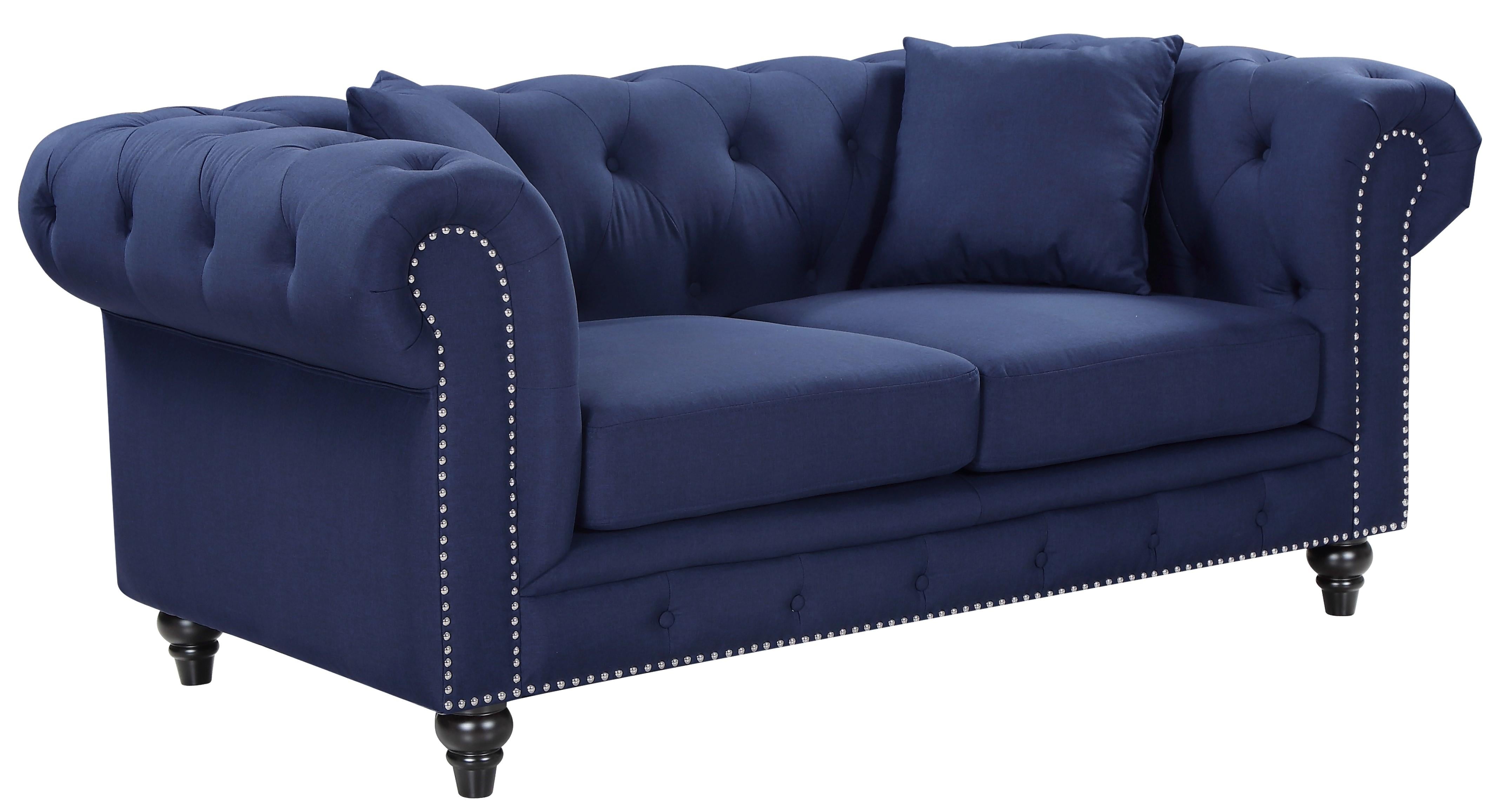 Chesterfield Navy Linen Loveseat - Luxury Home Furniture (MI)