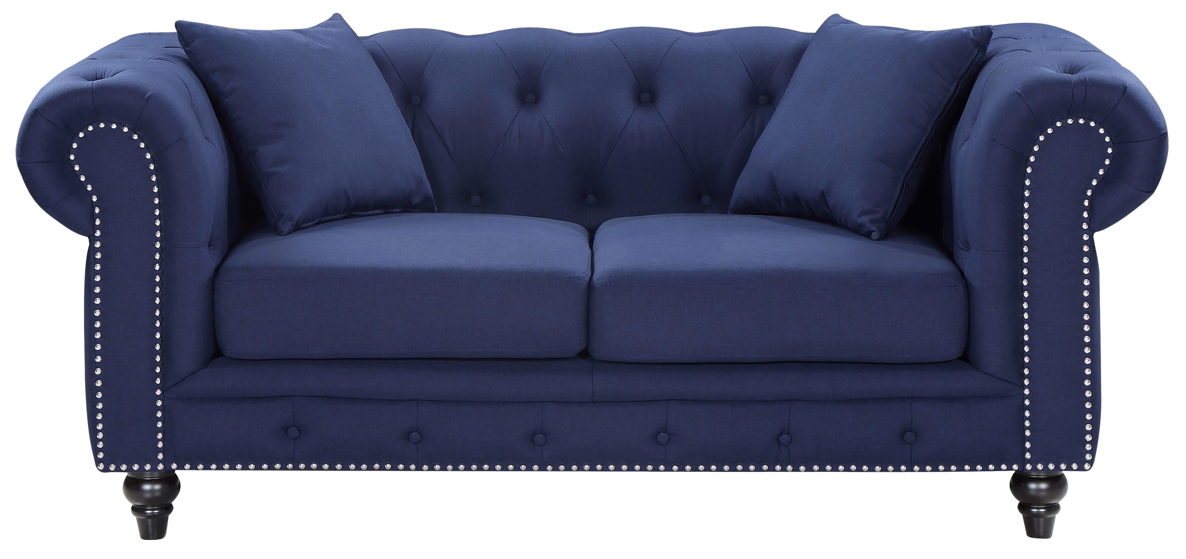 Chesterfield Navy Linen Loveseat - Luxury Home Furniture (MI)