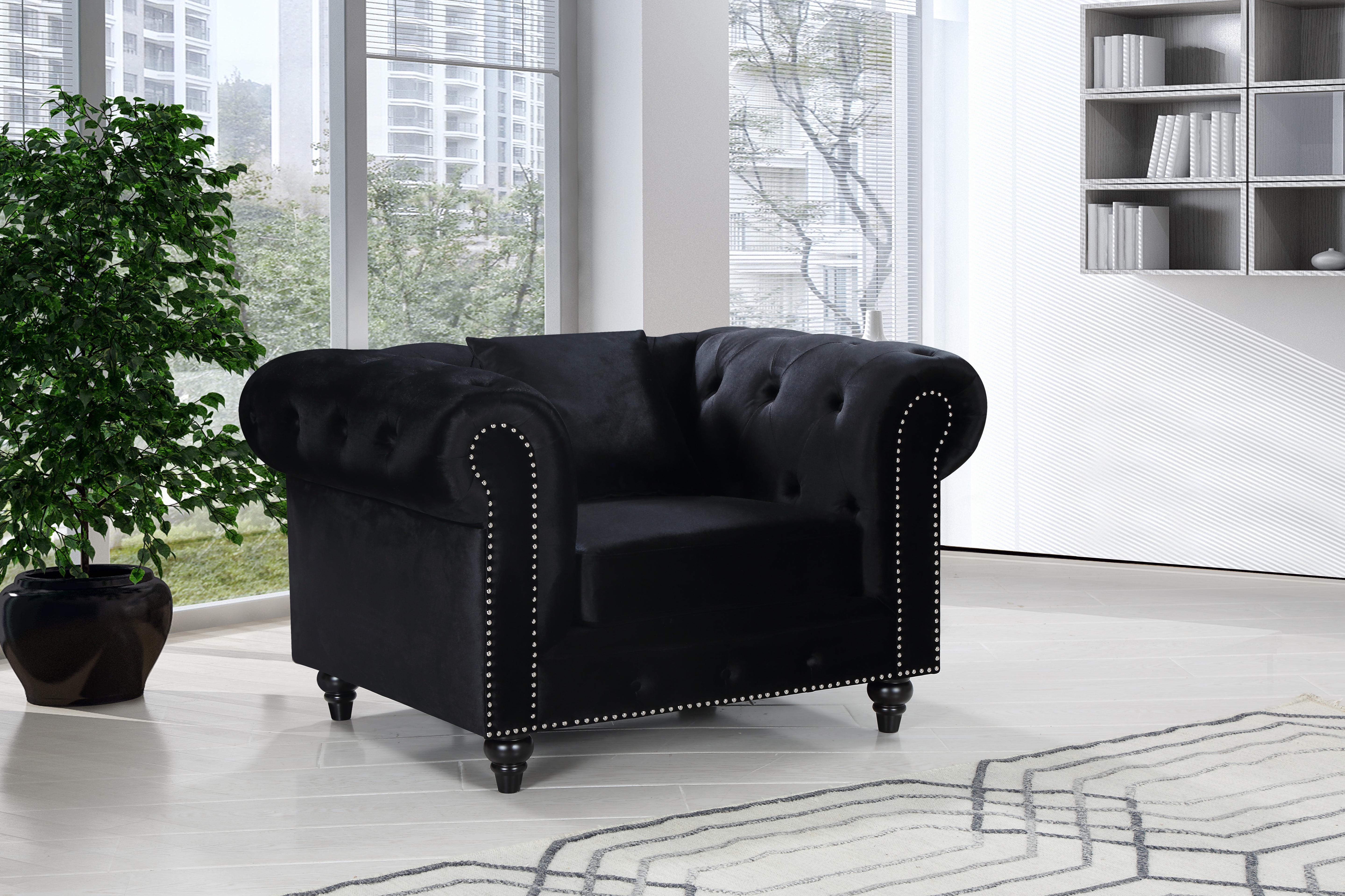 Chesterfield Black Velvet Chair - Luxury Home Furniture (MI)
