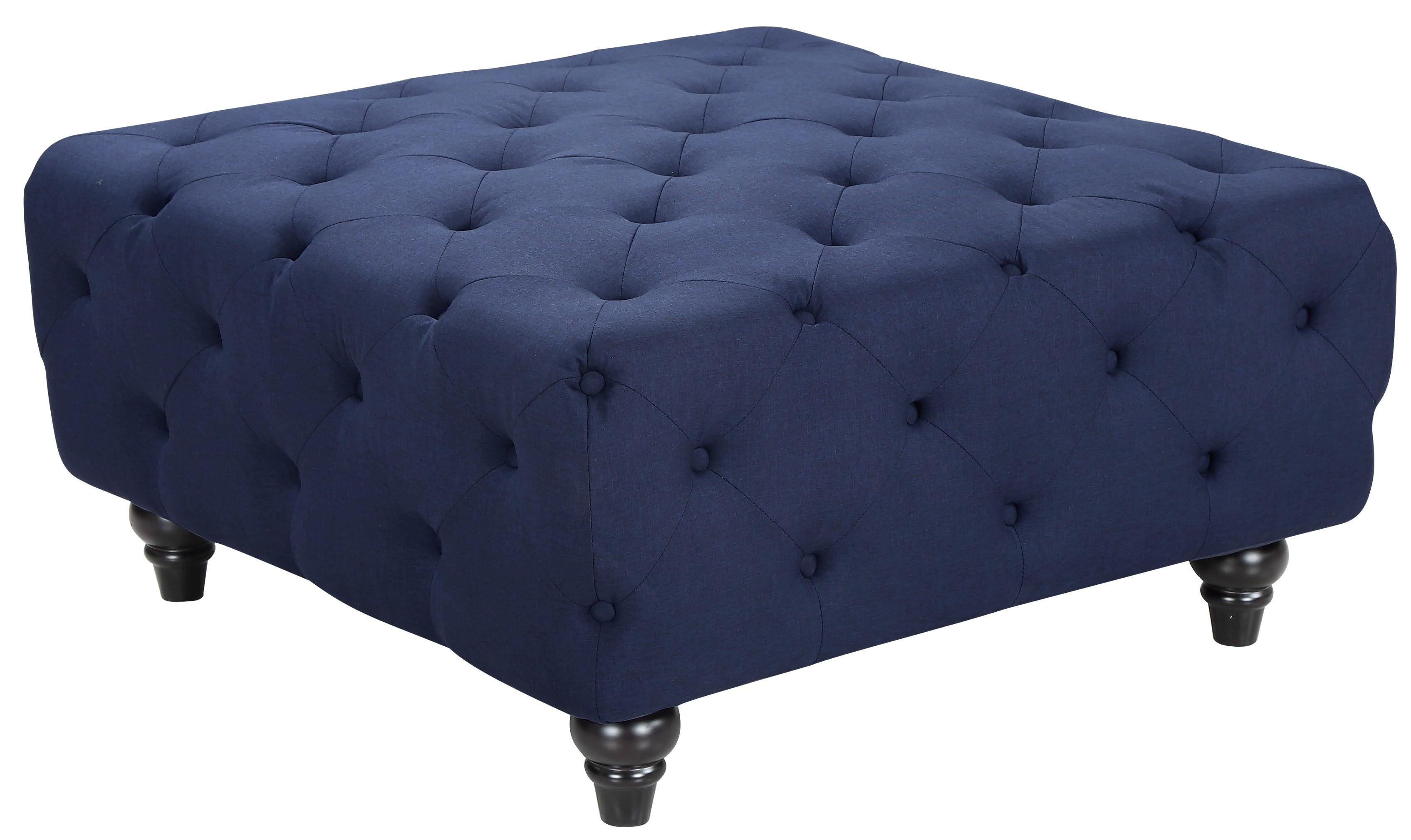 Chesterfield Navy Linen Ottoman - Luxury Home Furniture (MI)