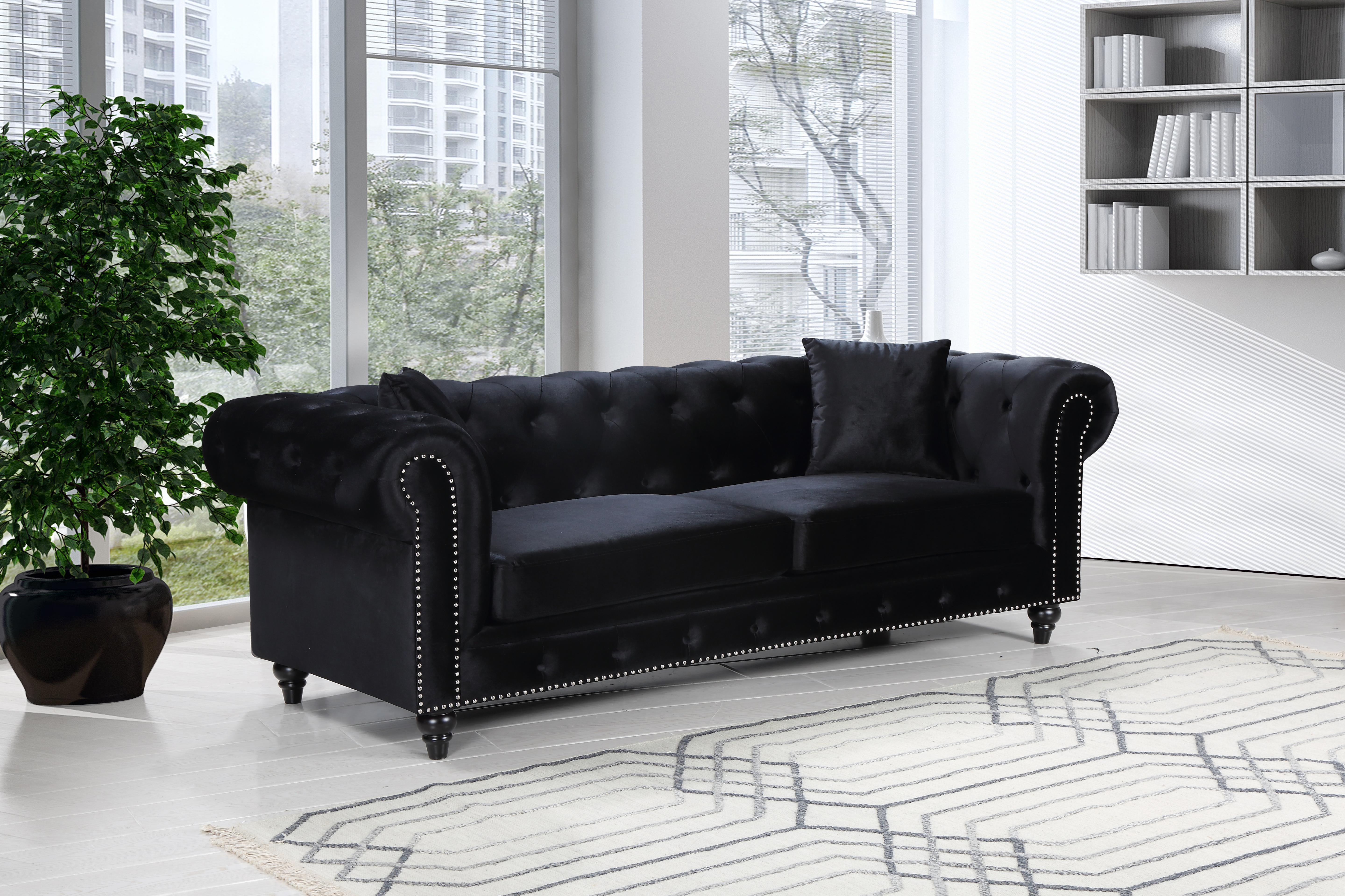 Chesterfield Black Velvet Sofa - Luxury Home Furniture (MI)
